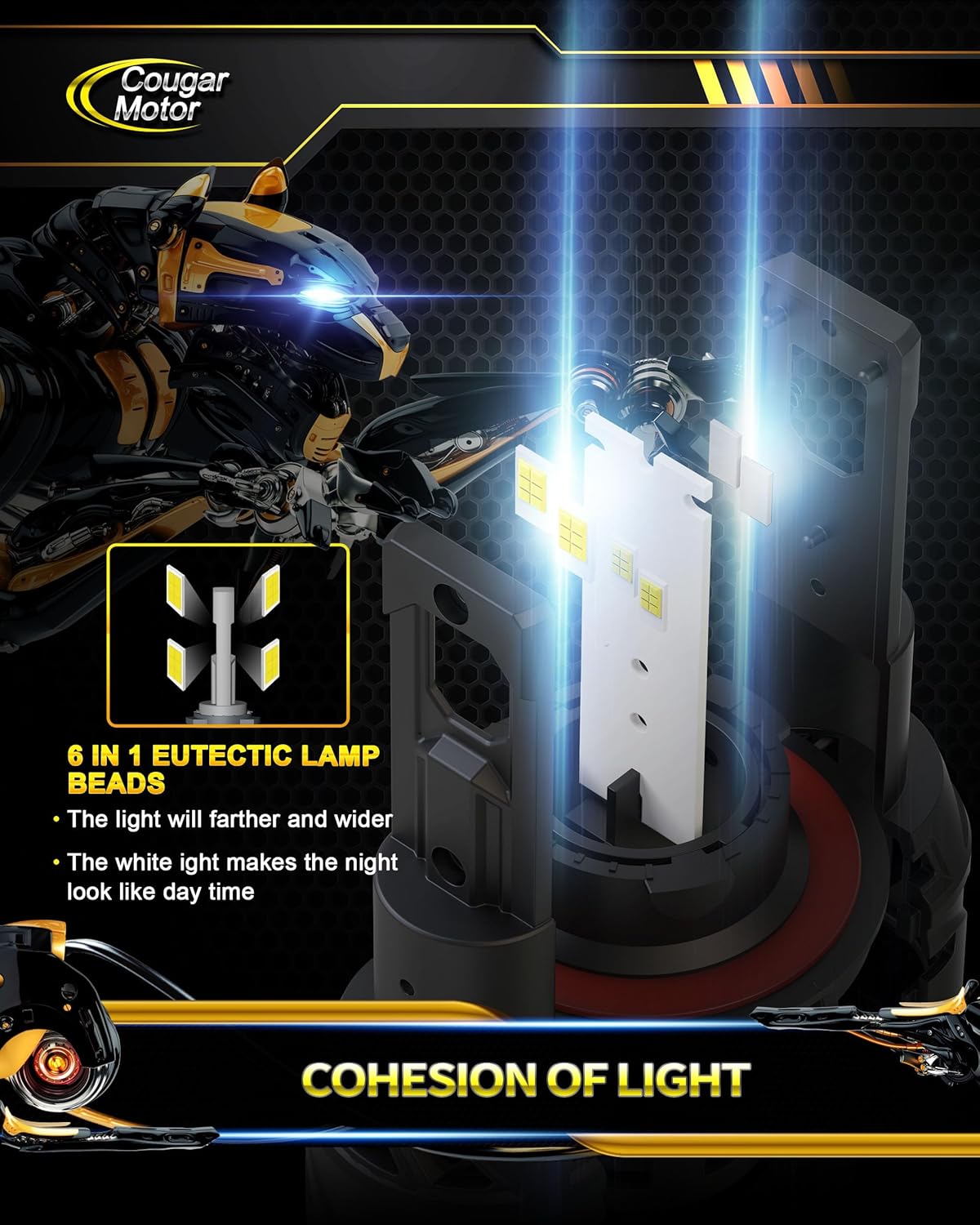 Cougar Motor H13 Bulbs, 9008 Fog Lights 6500K White Non-Polarity H13 Fog Bulb or Off-Road Use Plug and Play - Pack of 2