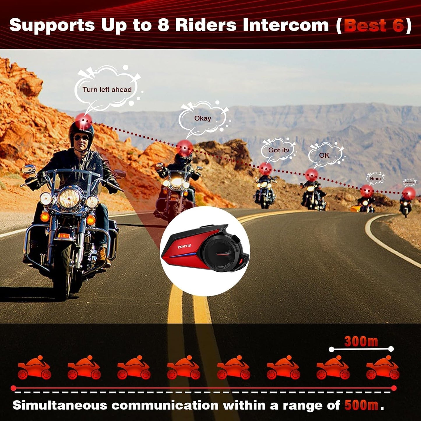 Motorcycle Helmet Headset Support 8 Riders Group Intercom Communication System X8 Intercom with Music Sharing/HiFi Sound/3 EQ Music Modes/DSP&CVC Noise Cancellation/IP67/FM Radio/Wake up Siri - 1 Pack