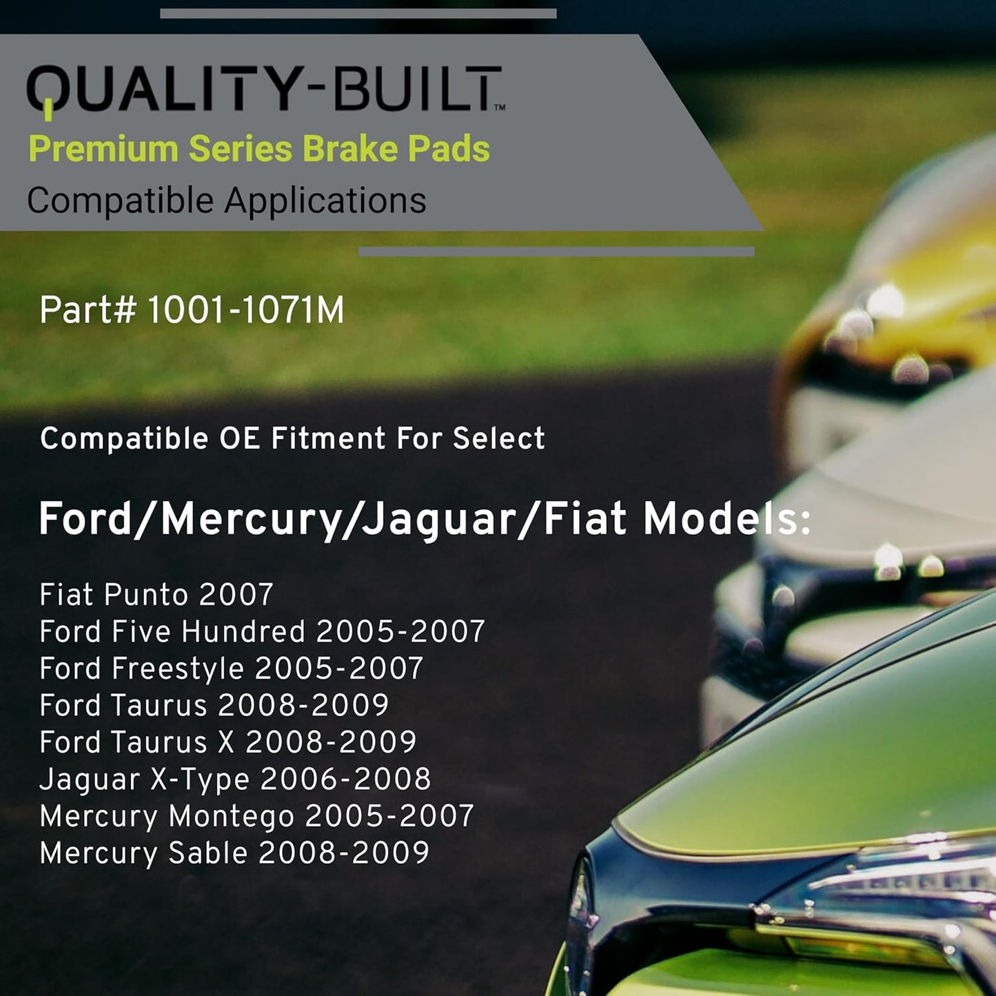 Premium Semi-Metallic Rear Brake Pads (1001-1071M) Compatible with 2005-2009 Fiat/Ford/Jaguar/Mercury (Five Hundred/Freestyle/Montego/Punto/Sable/Taurus/Taurus X/X-Type)