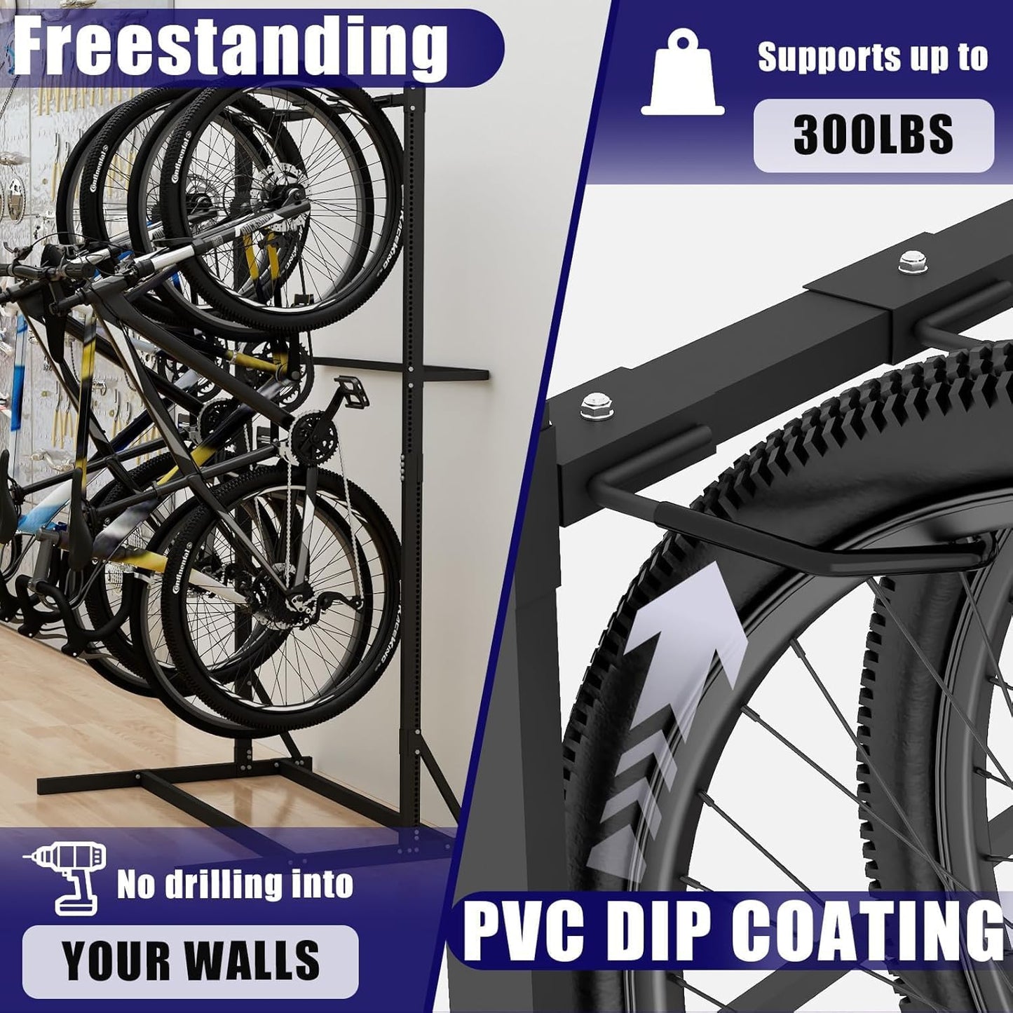 Freestanding Bike Storage Rack, Vertical Bike Holder Holds Up to 5 Bikes, Durable Solid Steel Bicycle Stand for Indoor Garage