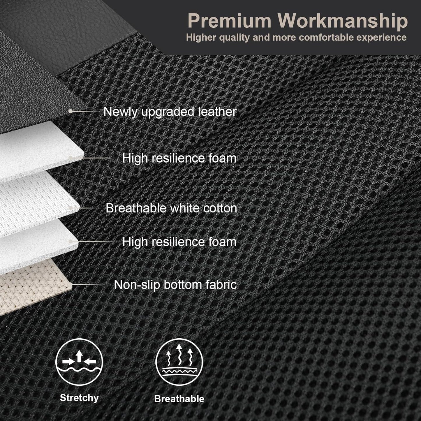 GIANT PANDA Fit Chevy Equinox Trax Malibu Blazer Trailblazer Traverse Tahoe Front Car Seat Cover, 3D Air Mesh Breathable Seat Protector（Black 2-Pack）