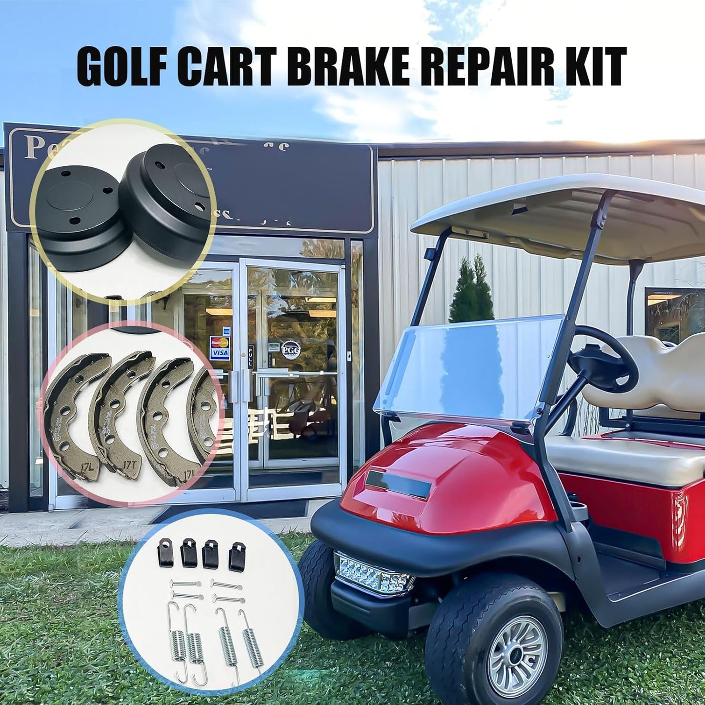 Golf Cart Brake Drums Kit with Brake Shoes & Springs for Club Car, 18 PCS Rear Brake Repair Kit Compatible with 1995-up DS 2004-up Precedent Gas & Electric