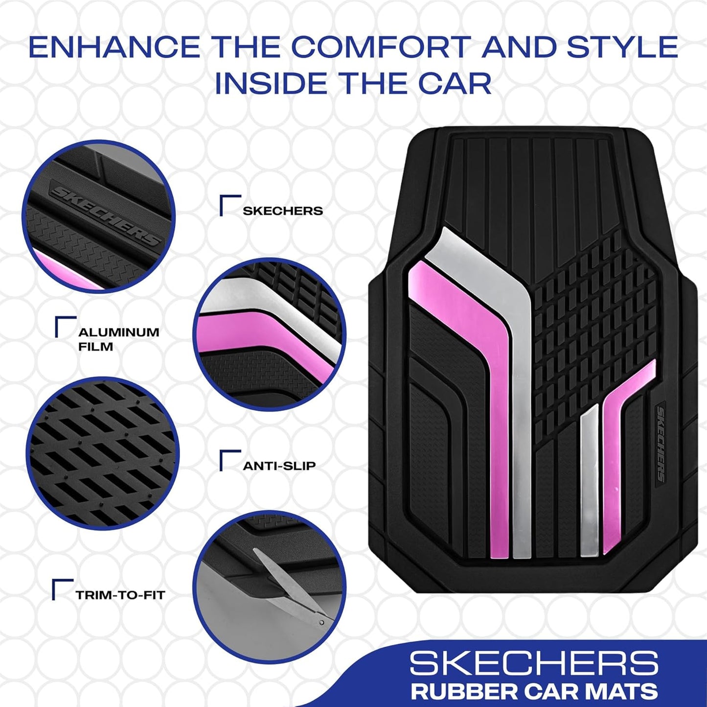 Skechers Heavy Duty Rubber Car Floor Mats,Dual Color Design Floor Mats,All Weather Car Mats,Waterproof Trim To Fit Universal Floor Liner Car Accessories,Automotive Floor Mats For Cars Trucks Suvs,Pink