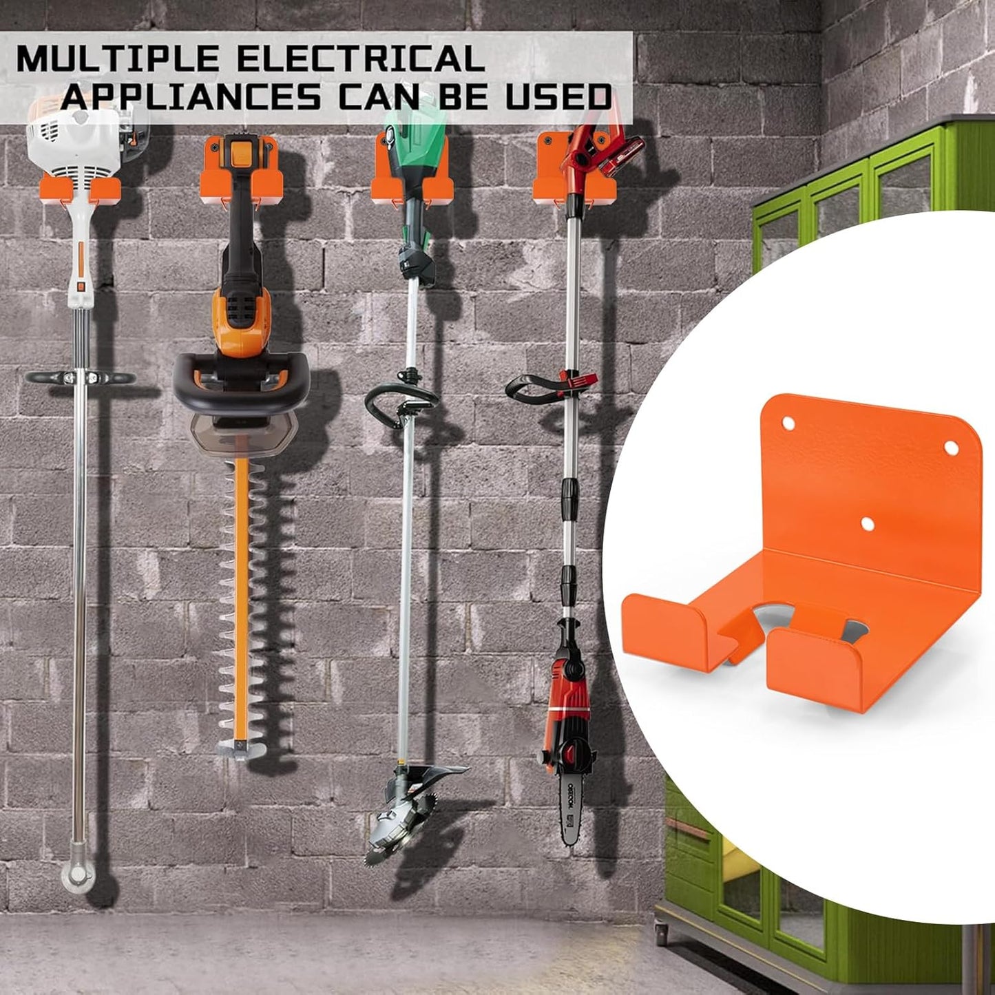 Weedeater Hanger, 2 Pack Weed Eater Hanger for Garage Wall-mounted Organizer Trimmer Rack Storage for Grass Trimmer, Hedge Trimmer, Garage Wall, Garden Tools, Black, Orange