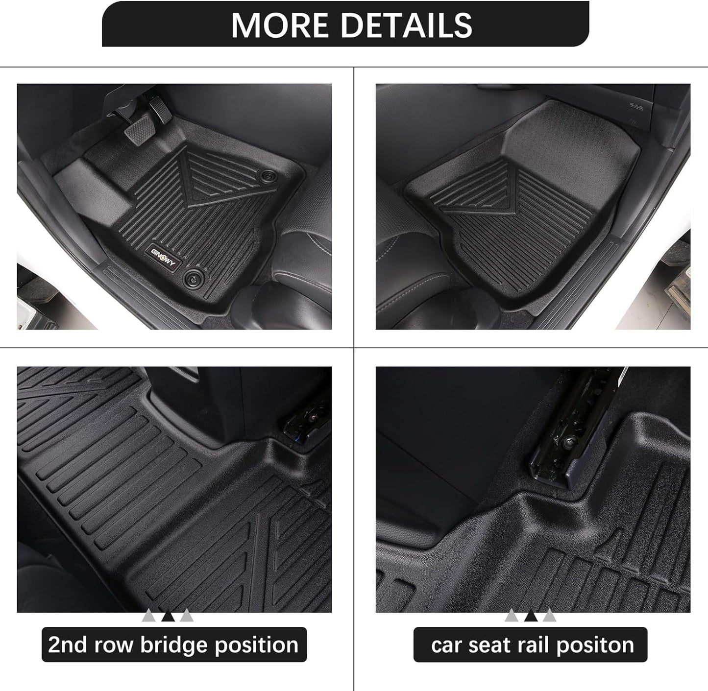 GINOWY-Floor Mats for Hyundai Santa Cruz 2022-2024 2025, TPE All Weather Car Mats Santa Cruz, Custom Fit Floor Liners, Heavy Duty Non-Slip Soft 3D Laser Car Accessories Mats-Black