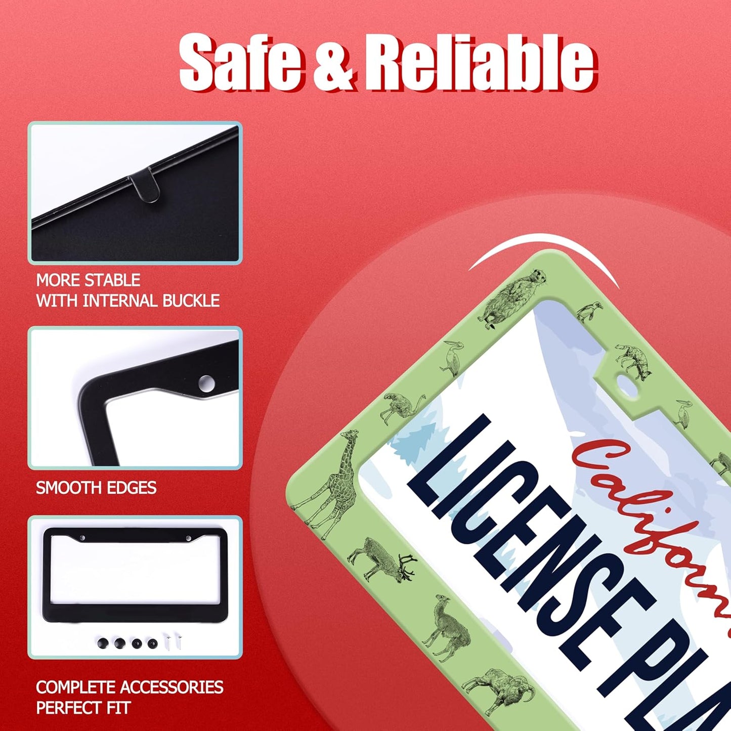 Personalized License Plate Frame Animals Stainless Steel Accessory Wolf Deer Horse Tiger Holder Funny Car Decorative 2 Holes Screws Fits Us Standard License Plates 12.2 X 6.3 in for Men Women