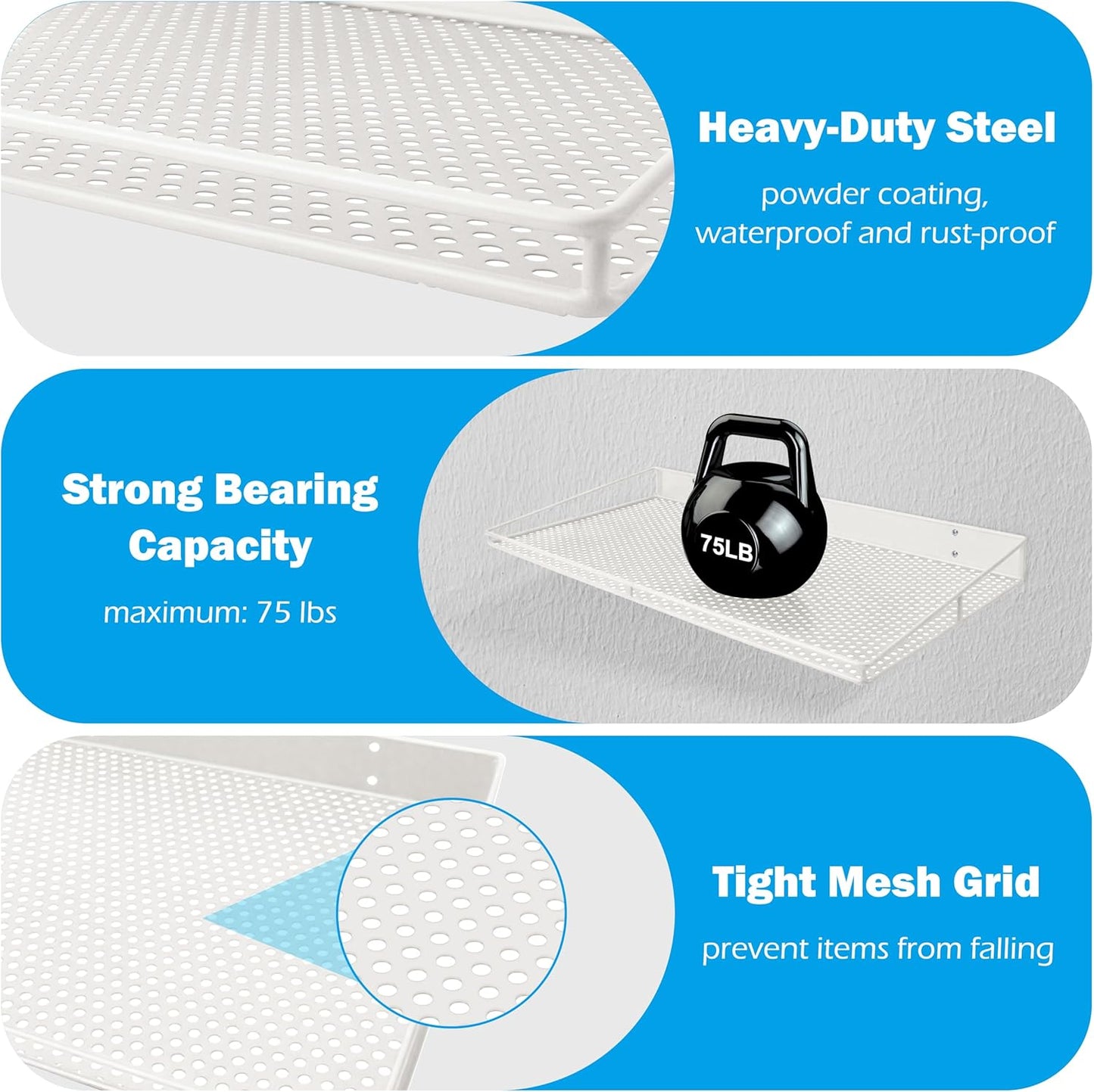 RedCall Heavy-Duty Wall Shelf, 2 Pack Garage Shelf, 23.5" x 12" Large Wall Mounted Shelves for Garage, Laundry Room, Closet, Holds Up to 75 Lbs