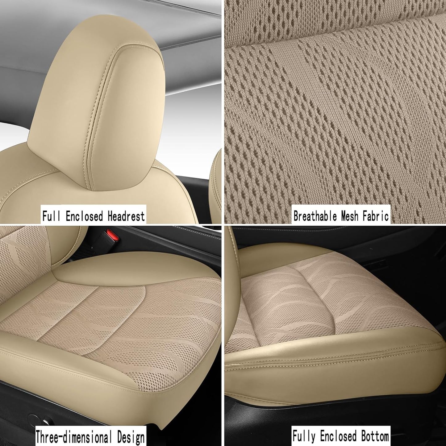 Tesla Model Y Seat Cover Full Set, Faux Leather Tesla Car Seat Cover, Perfect Suitable for Tesla Model Y 2020 2021 2022 2023 2024 2025 (Beige)