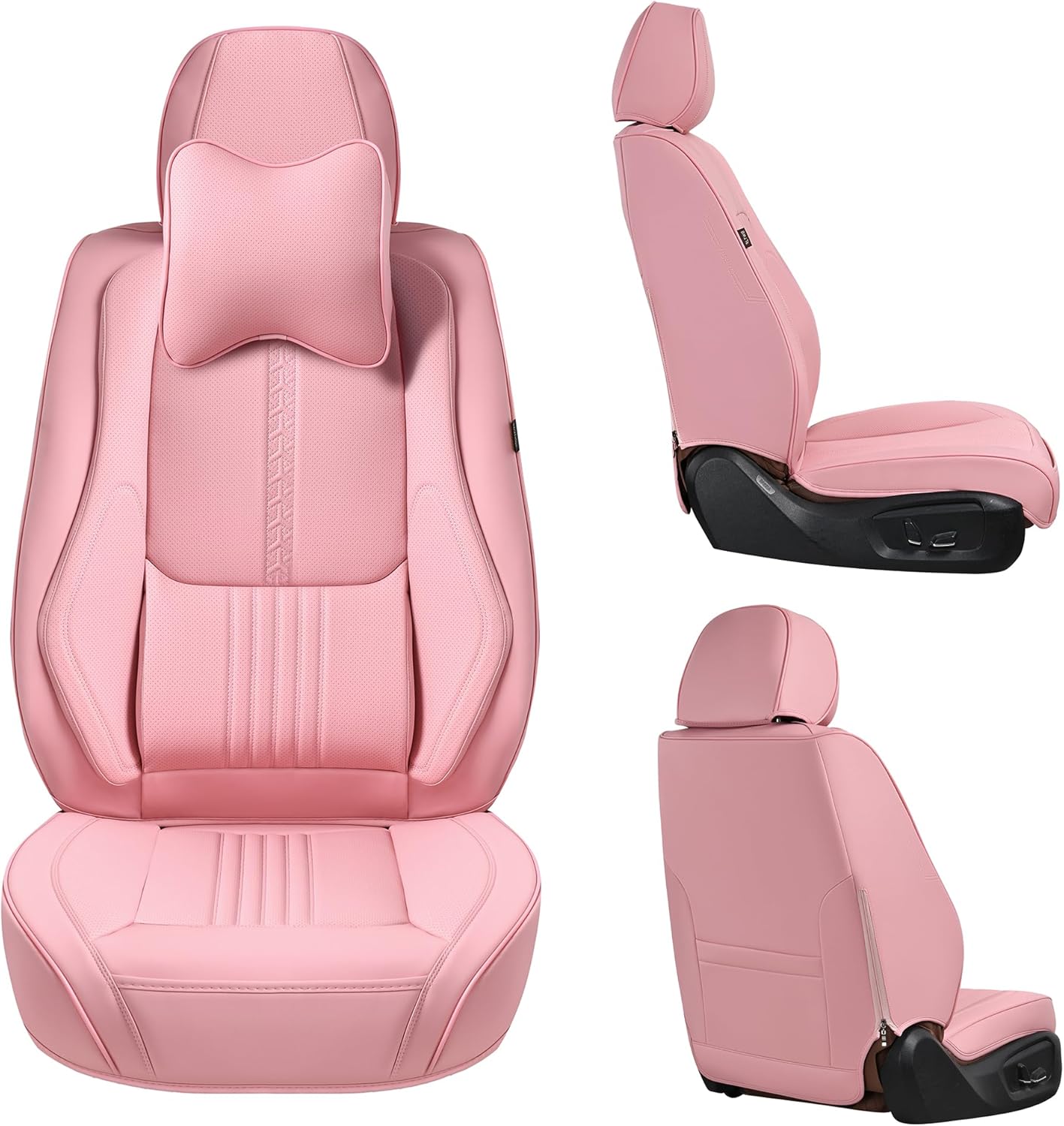 Front Seat Covers, 2 Pieces Universal Seat Covers for Cars, Waterproof Leather Auto Seat Protectors with Head Pillow, Car Seat Cushions Fit for Most Sedans SUV Pick-up Truck, Pink
