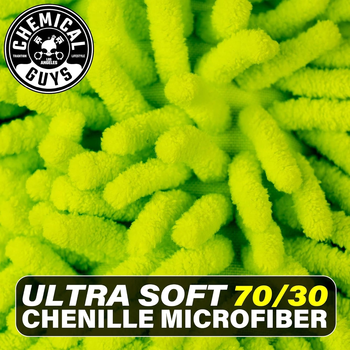 Chemical Guys, Chenille Premium Scratch-Free Microfiber Wash Mitt, Lime Green, 9.6" x 2.3" x 7" (3 Pack) - MIC49303