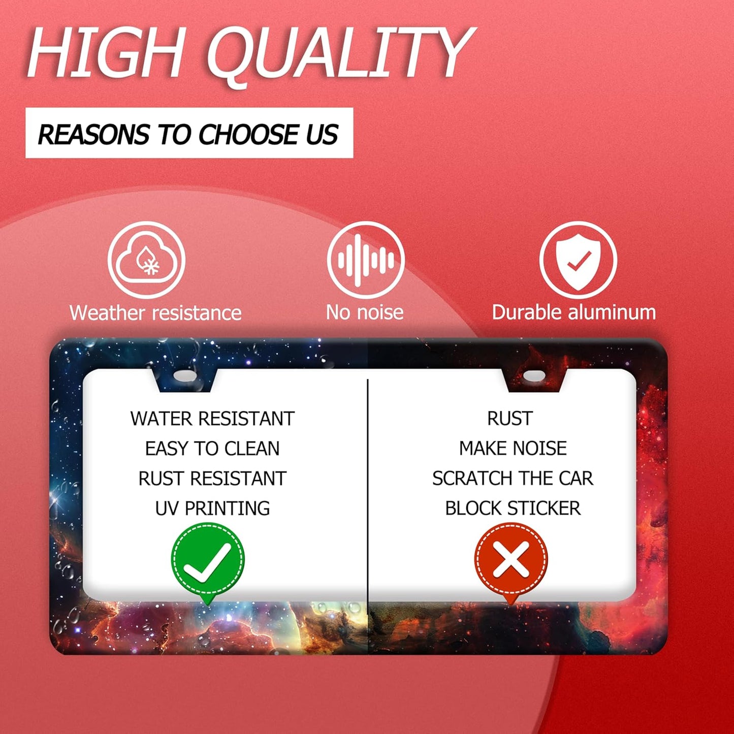 Beautiful Galaxy License Plate Frame Funny Universe License Plate Frames Stainless Steel Accessories Cars Decor with 2 Holes and Screws Fits Standard Us Ca Vehicles License Plate Holder 12.2 X 6 Inch