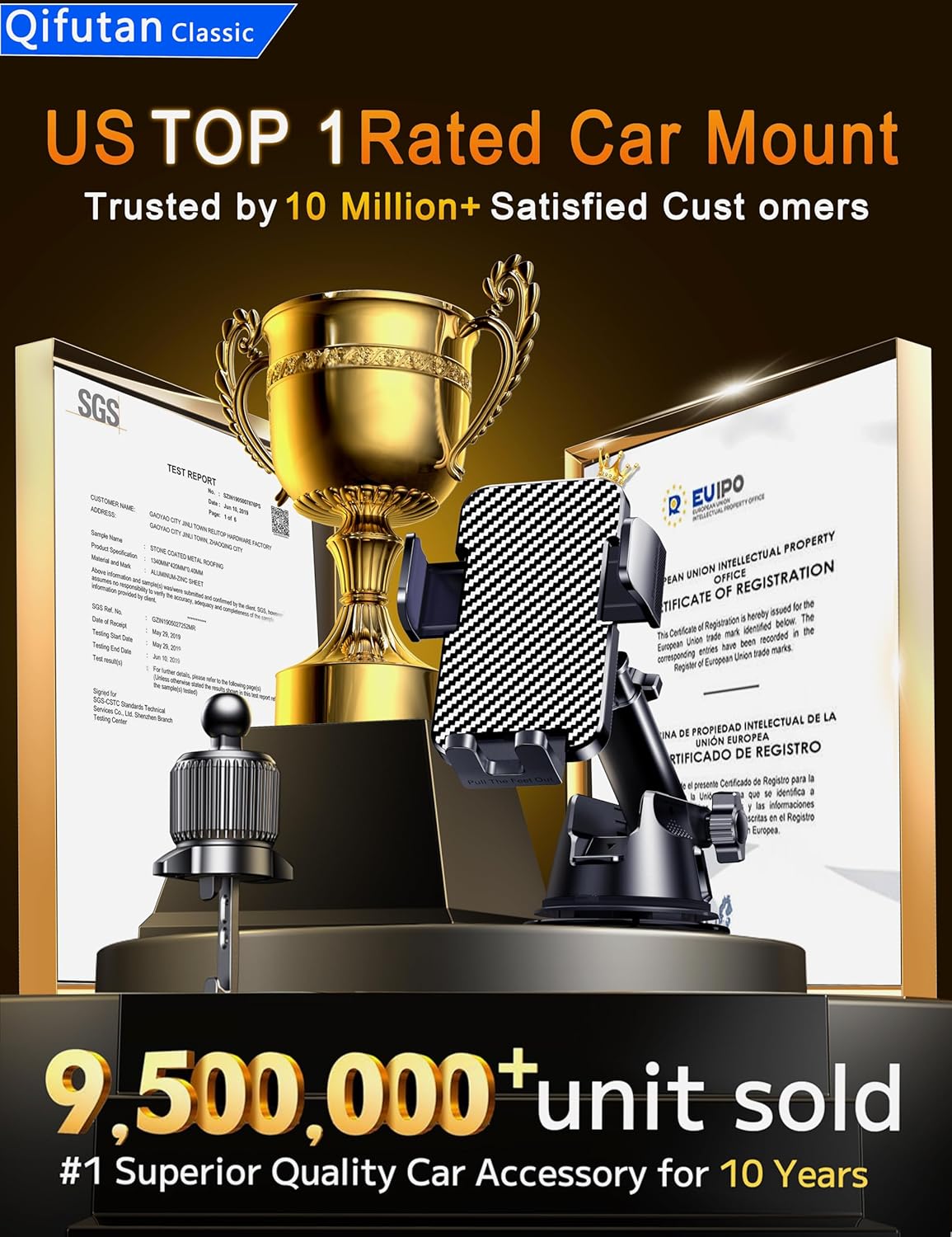 Qifutan Dash Mounted Holders Phone Holders for Your Car Phone Mount for Car Windshield Dashboard Air Vent Universal Hands Free Automobile Cell Phone Holder Fit for iPhone Smartphone