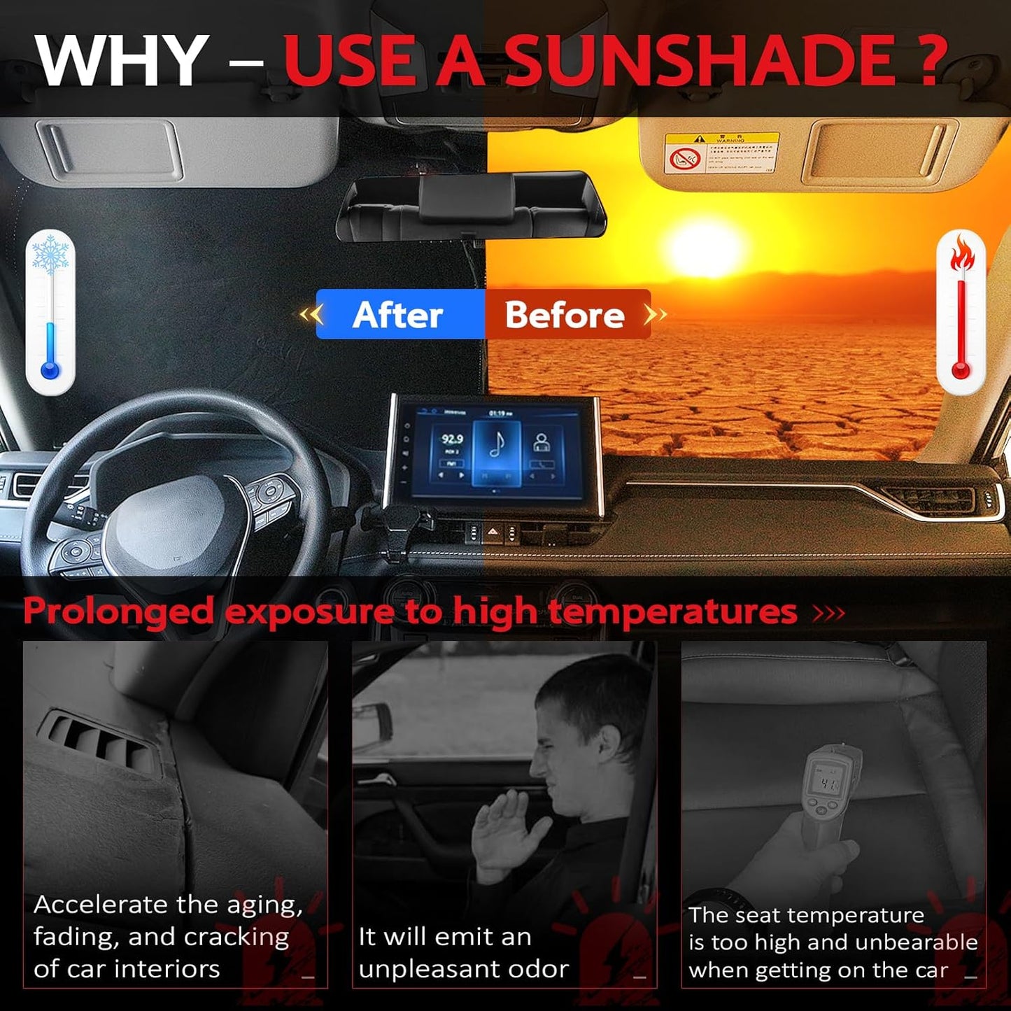 KAYZT Windshield Sun Shade for 2015-2024 Dodge Challenger Foldable Sunshade Front Window Custom Fit Car Accessories