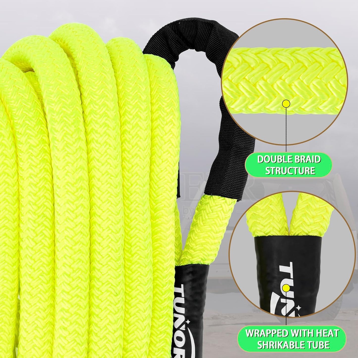Kinetic Recovery Tow Rope Heavy Duty Offroad Snatch Strap for for Trucks SUV UTV ATV Tractor Car Jeep, Tractor, Bobcat, Ram 2500, Silverado 2500, Ford F250 (Green, 7/8" x 20')