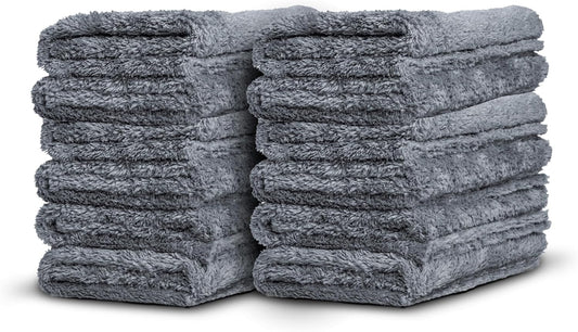 Adam's Borderless Grey Microfiber Towel (12pk) - Premium Ultra Soft Car Detailng Towel Cloths, 480gsm - Safe for Car Wash, Home Cleaning & Pet Drying Cloths (16 Inch x 16 Inch)