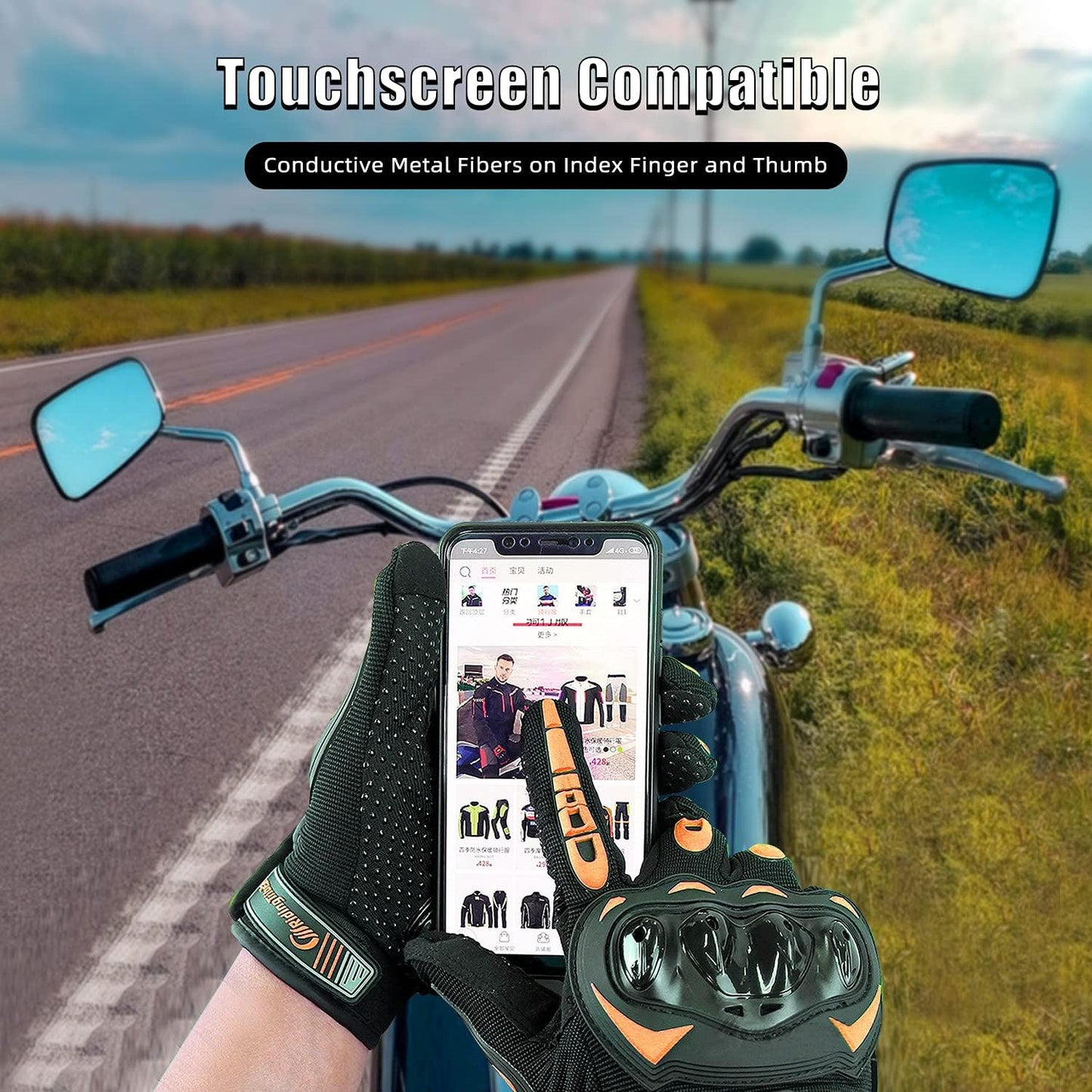 Motorcycle Gloves for Men and Women Full Finger Touchscreen Mountain Dirt Bike Gloves for Powersports BMX ATV MTB Driving Motocross Cycling Gloves(XXL, Orange)