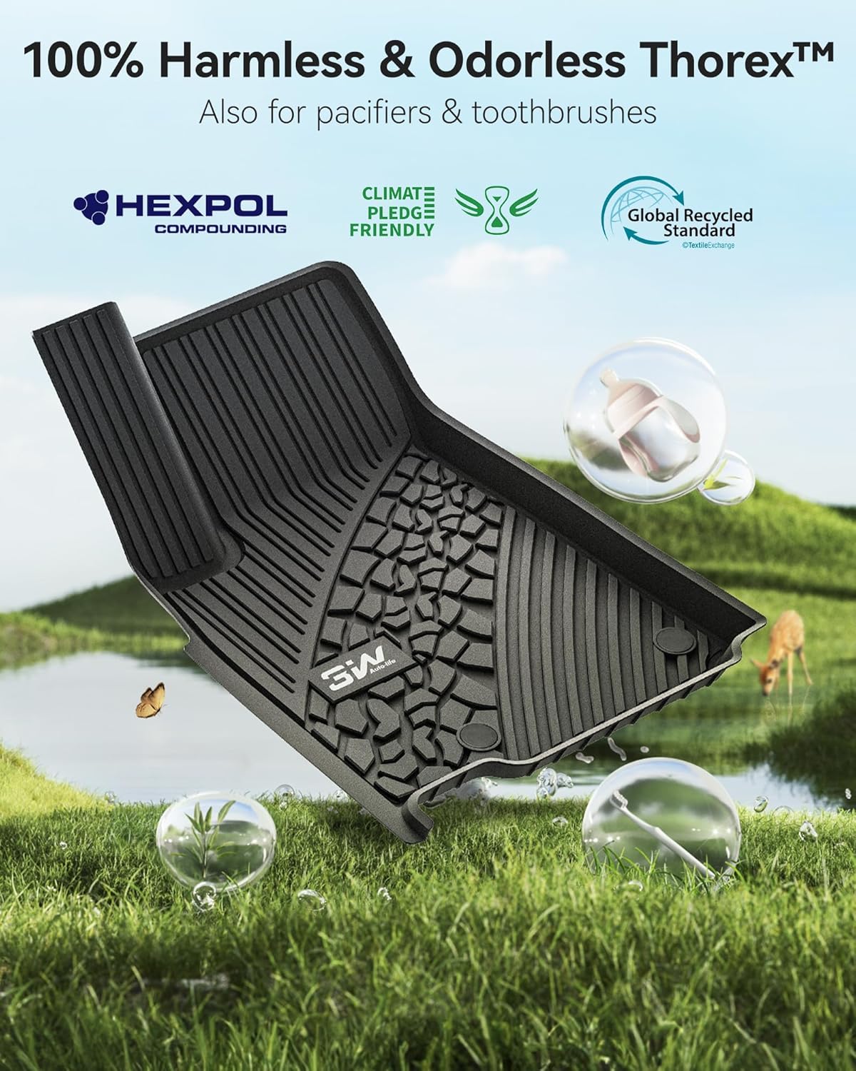 3W Floor Mats Fit for 2022-2025 Jeep Grand Cherokee (Non L or WK) TPE All Weather Custom Fit Floor Liner 1st and 2nd Row Full Set Car Mats, Black