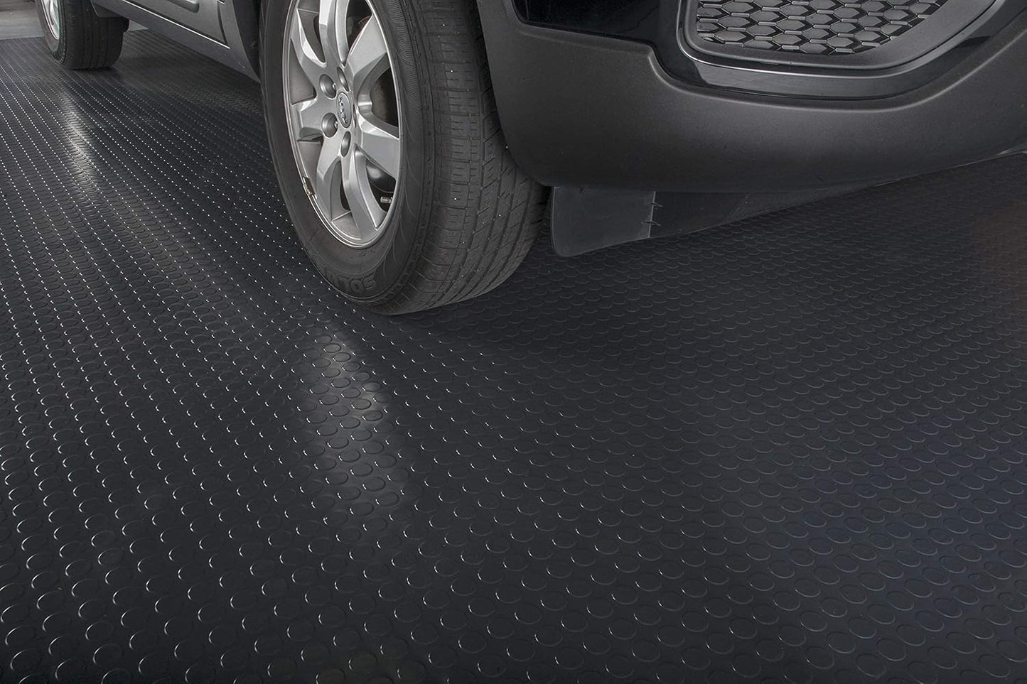 G-Floor Large Coin Pattern Vinyl Garage Floor Protector Mat (8'6" x 24', Midnight Black), Extremely Durable, Waterproof Parking Pad and Flooring