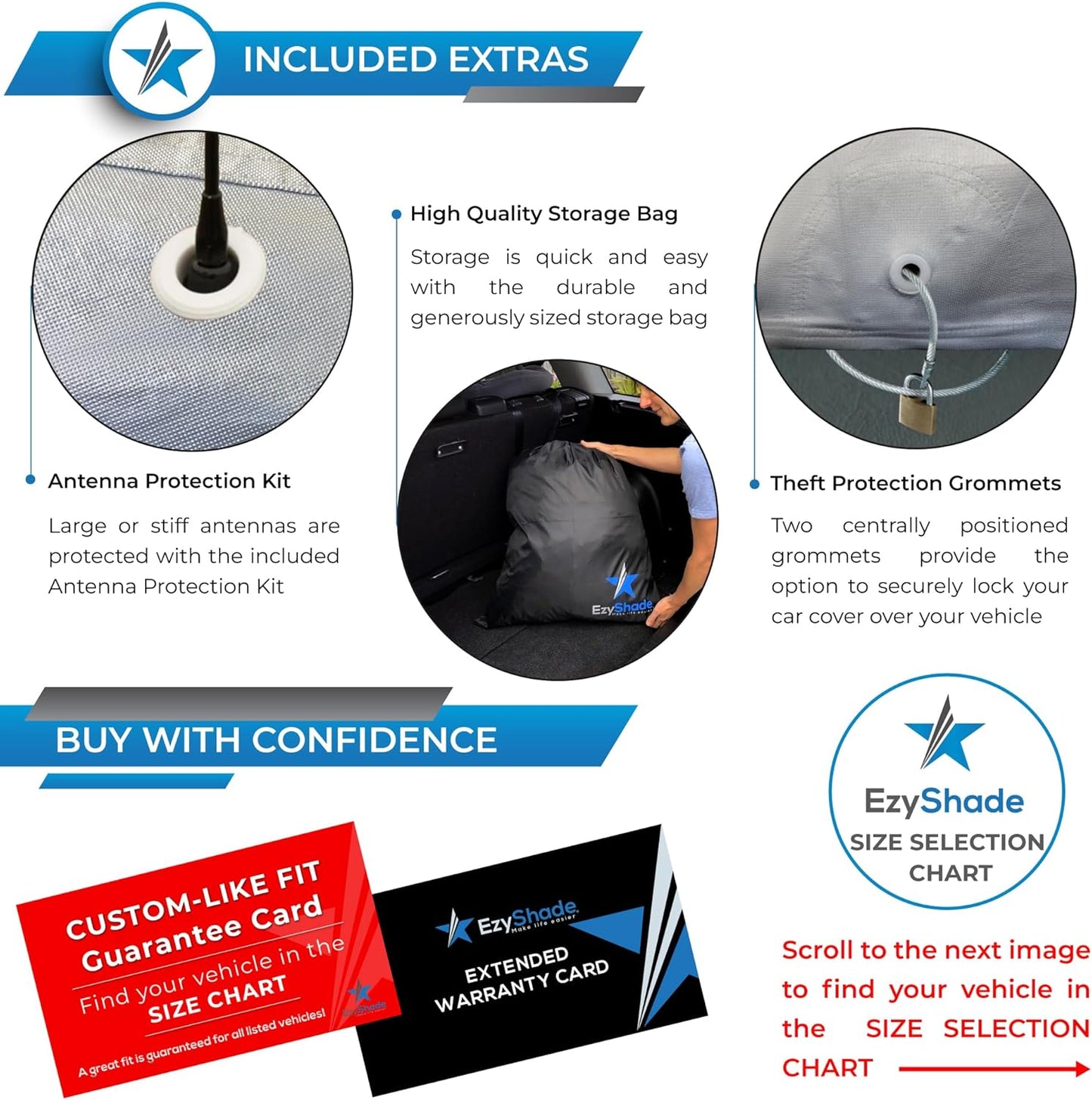 EzyShade 10-Layer Car Cover Waterproof All Weather. See Vehicle Size-Chart for Accurate Fit. Outdoor Full Exterior Covers for Automobiles Sedan Hatch SUV Rain Sun Protection. Size A7 (See SizeChart)