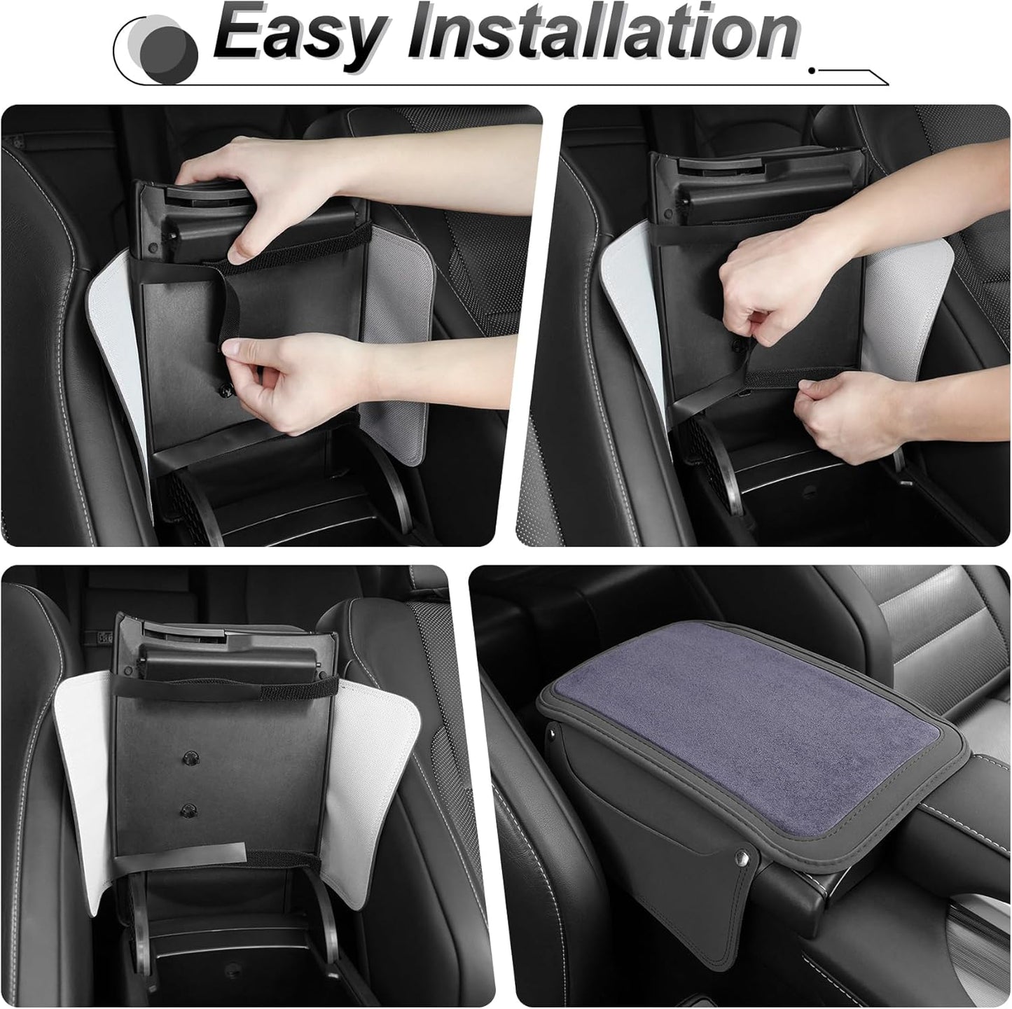 SINGARO Car Leather Center Console Cover with 2 Storage Bags, Universal Furry Fluffy Car Armrest Seat Box Pad, Comfortable Car Interior Accessories, Fits for Most Vehicles (Grey)