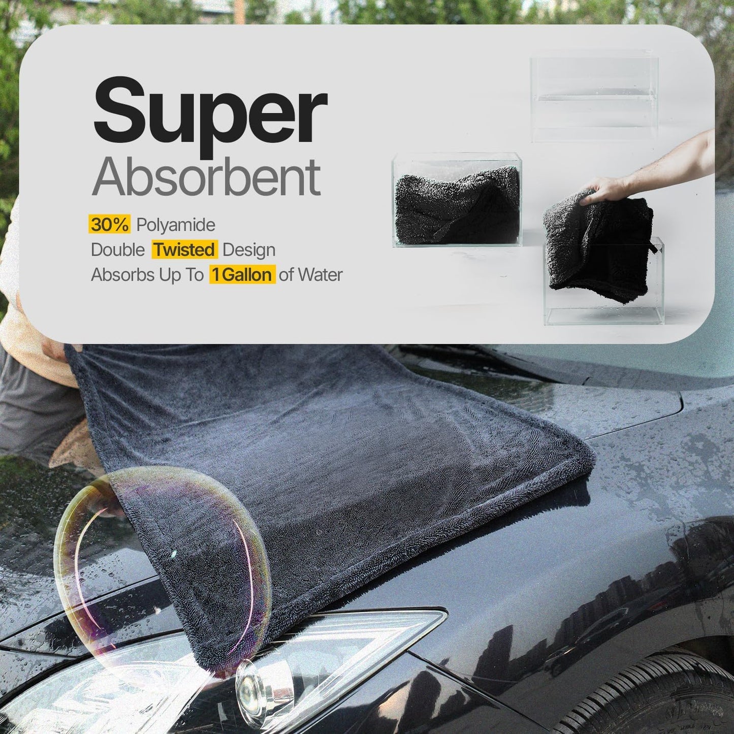 Crystal Clean 1300GSM Microfiber Towels for Cars – XL Drying Towel 2-Pack (24x36 & 12x12) with Double Twisted Loop, Professional Detailing Towel Car Detailers - Quick Dry, Paint Safe & Swirl-Free