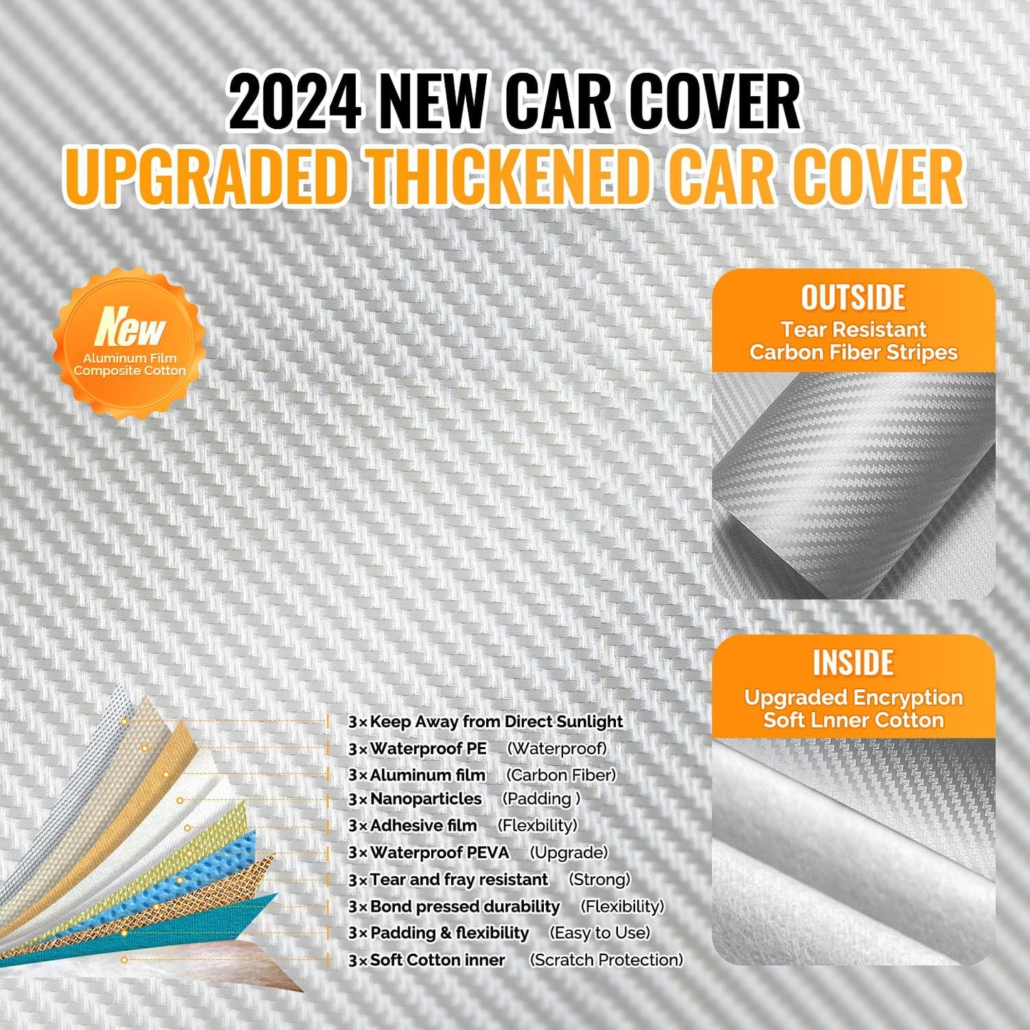30 Layers Truck Car Cover for Automobiles All Weather Waterproof, Outdoor Snowproof UV Protection Windproof, No Zipper, Heavy Duty Universal Car Covers, (Silver, Fit Truck 231"-250")