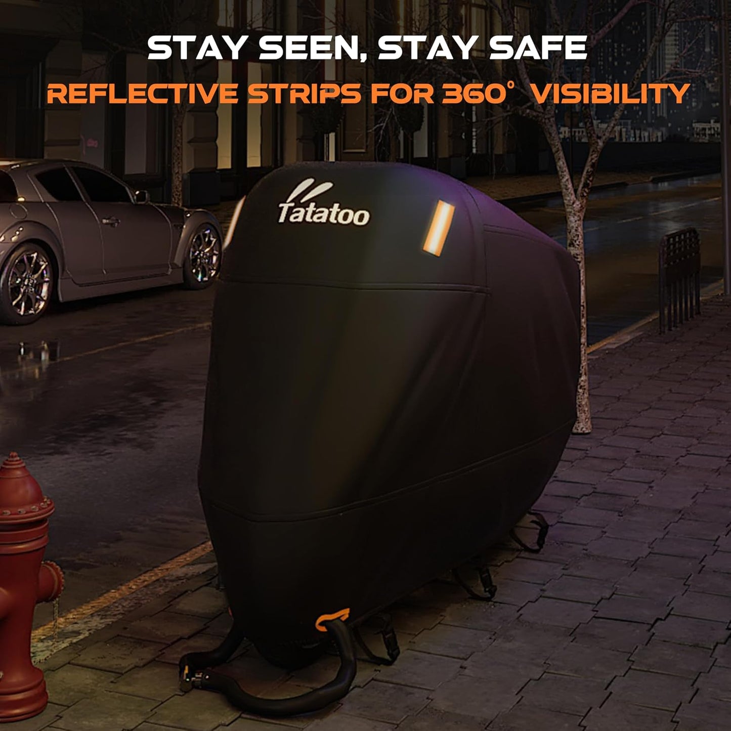 Motorcycle Cover Waterproof Outdoor, 300D Heavy Duty, UV & Rain Resistant, Windproof with 3 Buckles, Fits Most Motorcycles, Cruisers, Sportbikes, Dirt Bikes, Scooters up to 96.5" - XXL Size