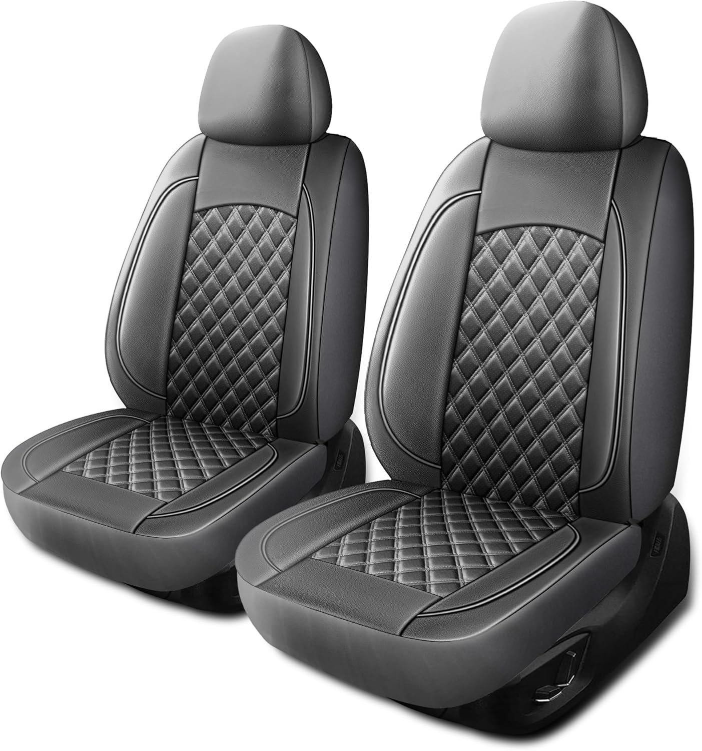 Leather Car Seat Covers,Breathable and Waterproof Napa Leather Automotive Seat Cover,Universal Interior for Cars,Sedans,SUVs,Vans,Trucks(2 Pieces,Front Seat,Grey,N3)