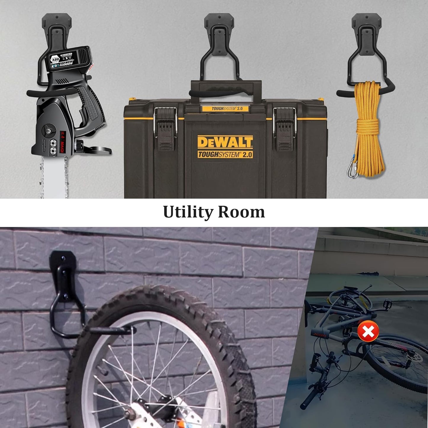 Bike Rack Wall Mount Garage Bike Hook Storage Hanger Space Saving Vertical Bike Rack Organization for Road/Mountain/Folding Bike, Holds Up to 77 Lbs