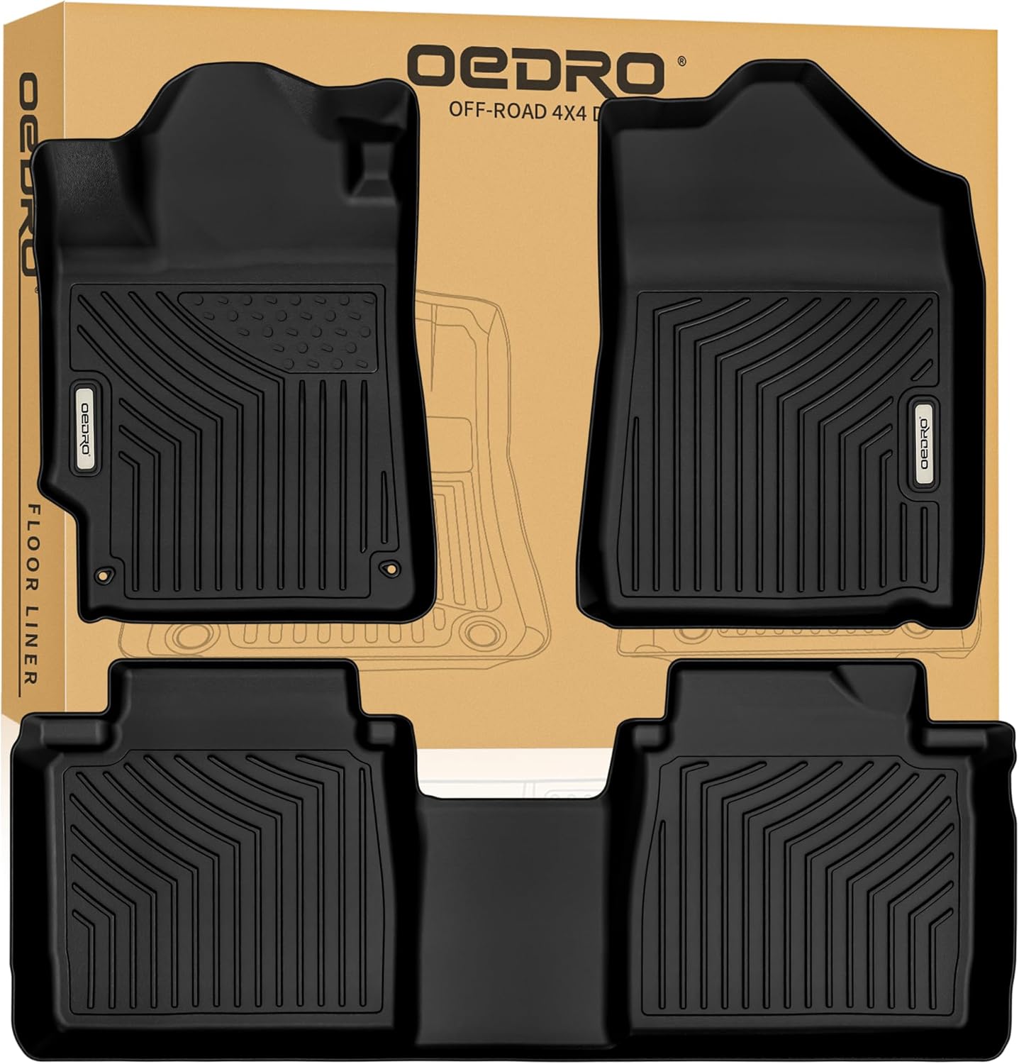 OEDRO Floor Mats Fit for Toyota Camry 2011-2007, Custom Fit Front & 2nd Row Floor Liner Set, TPE All Weather Protection Camry Car Mats, Black