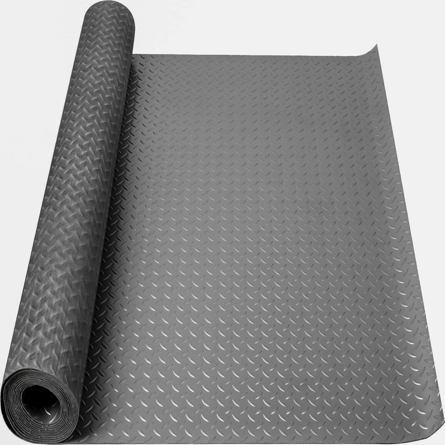 Boshen 5Ft x 12Ft Garage Floor Mat 2.5mm Thickened Rubber Flooring Roll 60sqft Diamond Plate PVC Rubber Trailer Mat Non-Slip Floor Protector Mat for Garage Warehouse Basement Trailer - Grey