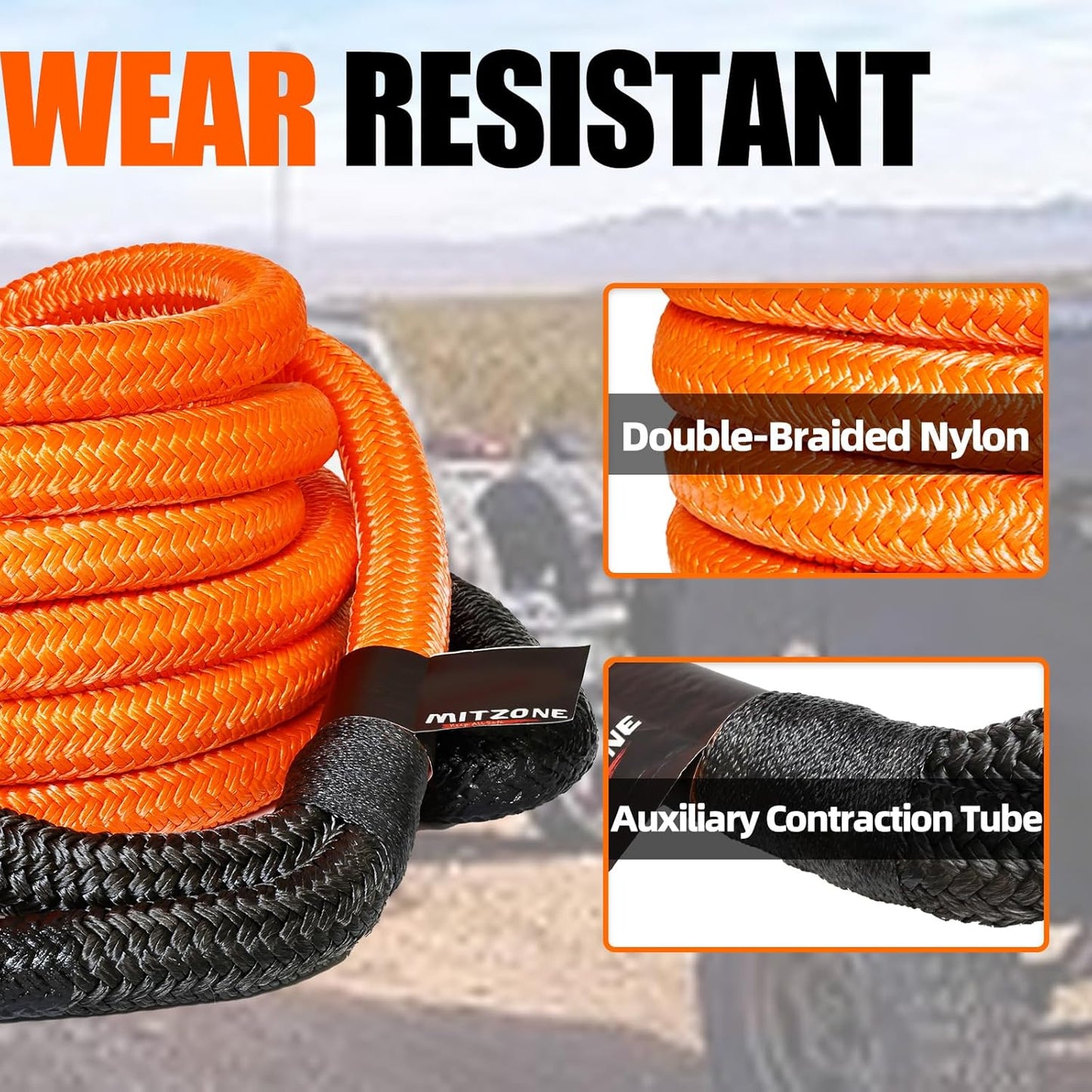 MITZONE Recovery Tow Strap,Heavy Duty Tow Strap Recovery Kit,Car Vehicle Heavy Duty Recovery Rope 37478 lbs for Diesel Trucks,SUV, ATV,Backhoe, Excavators,Ring Shackles,Storage Bag