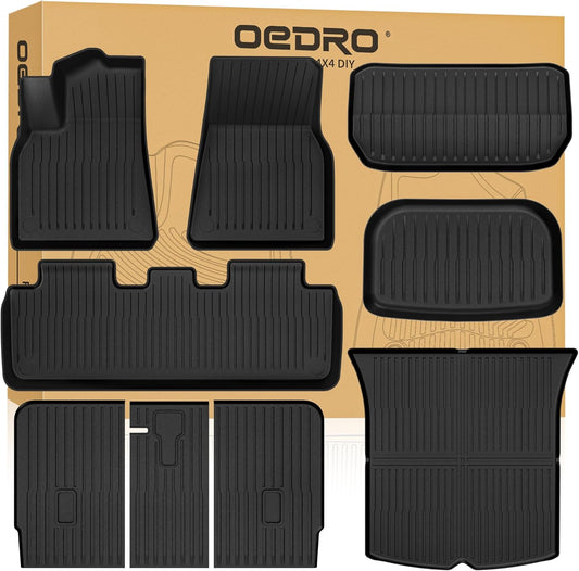 OEDRO Floor Mats & Trunk Mat with Backrest Fits for Tesla Model Y 5-Seat 2024-2020 Custom Fit All Weather Durable TPE Automotive Interior Cargo Liners Trunk Mat Accessories for Model Y (NOT 7-Seat)