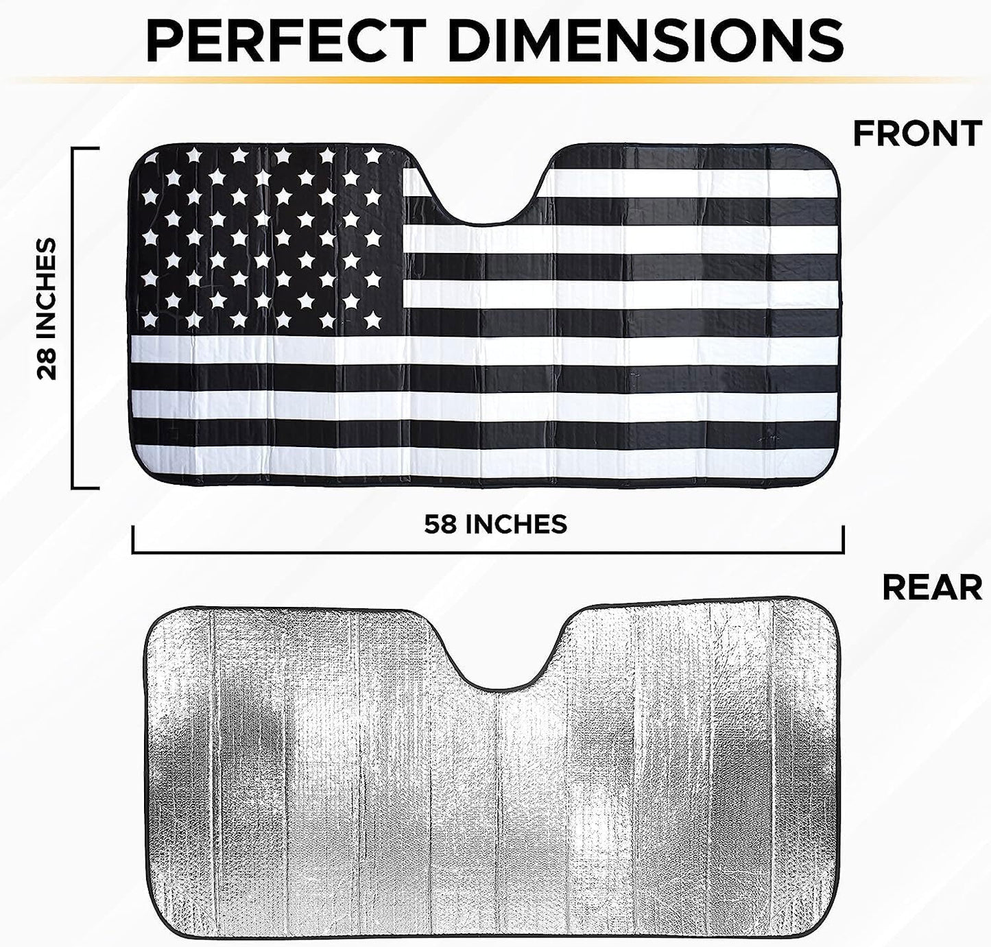 EcoNour Accordion Car Windshield Sun Shade American Flag Design | Reflective Car Window Shades for UV Protection & Heat Block | Foldable Sun Shield for Front Window | 58 x 27.5 Inches