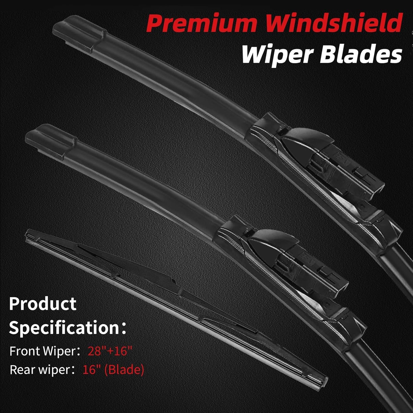 OTUAYAUTO Premium Windshield Wiper Blades - Replacement for Toyota Prius 2016-2023 - Precision Fit, All-Weather Performance, Front and Rear Wiper Blades, Top Lock - 28"+16"+16" (Pack of 3)