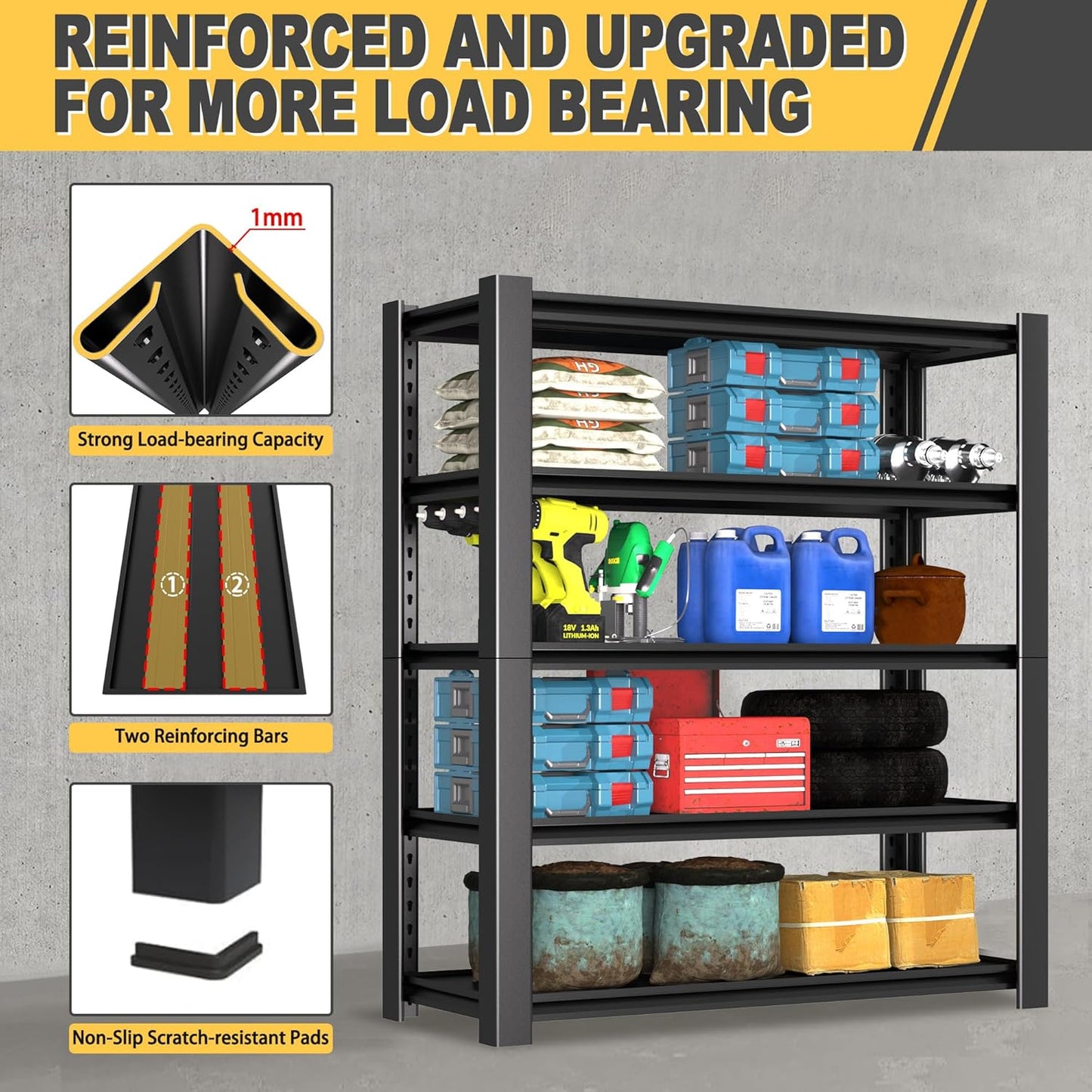 76" H x 60" W x 24" D 5-Tier Heavy Duty Garage Shelving Unit, 3000 LBS Capacity Metal Storage Rack,Adjustable Steel Shelves for Garage, Warehouse, Basement, Pantry, Workshop.1 Pack