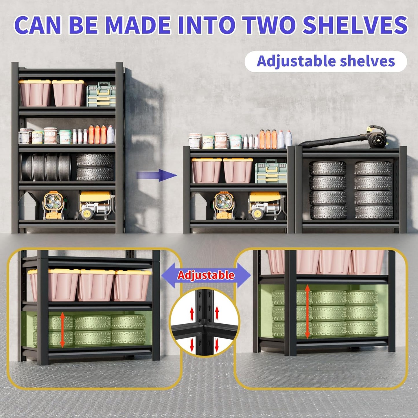 2 Set Garage Shelving Unit 72"H3000bls Heavy Duty Storage Shelves Easy Assembly 5 Tier Adjustable Metal Steel Utility Shelf Rack Storage Organize for Tools Garage,Basement,Warehouse 16"*36"*72"