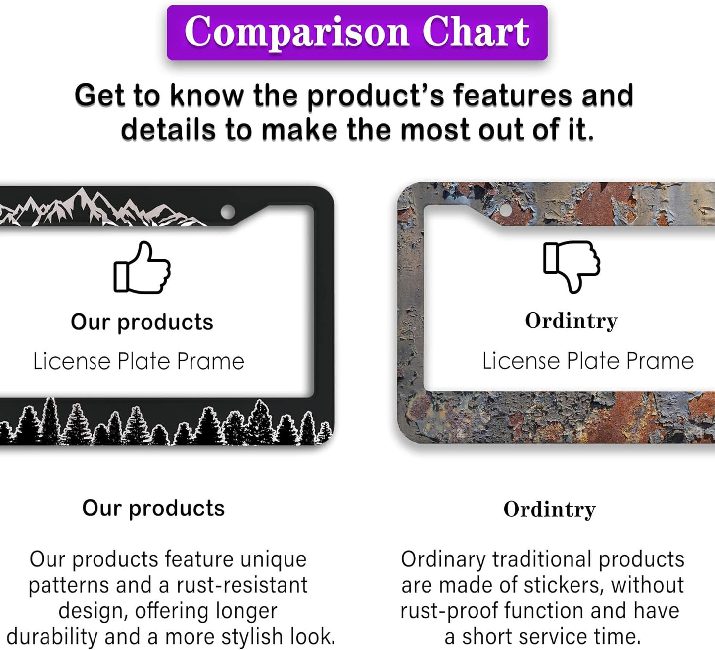 Car Plate Frames Black and White License Plate Bracket The Mountains are Calling Universal Aluminum Car Accessory 2 Pack with Screw Covers Set