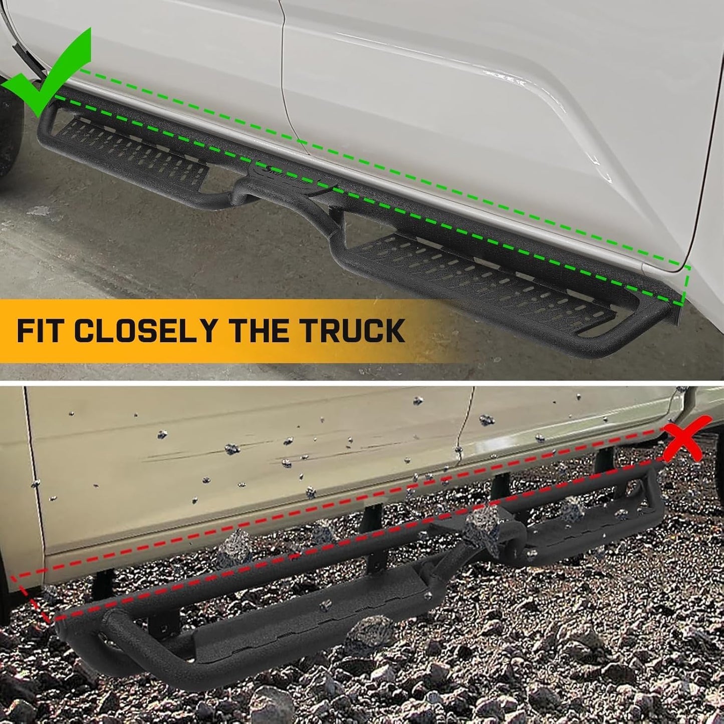 Running Boards Compatible with Vehicle 2004-2025 Nissan Titan Crew Cab, 2016-2025 Titan XD Crew Cab, Two-Stair Side Steps, 6 Inch Black Step Bars, Truck Nerf Bars with Middle Steps.