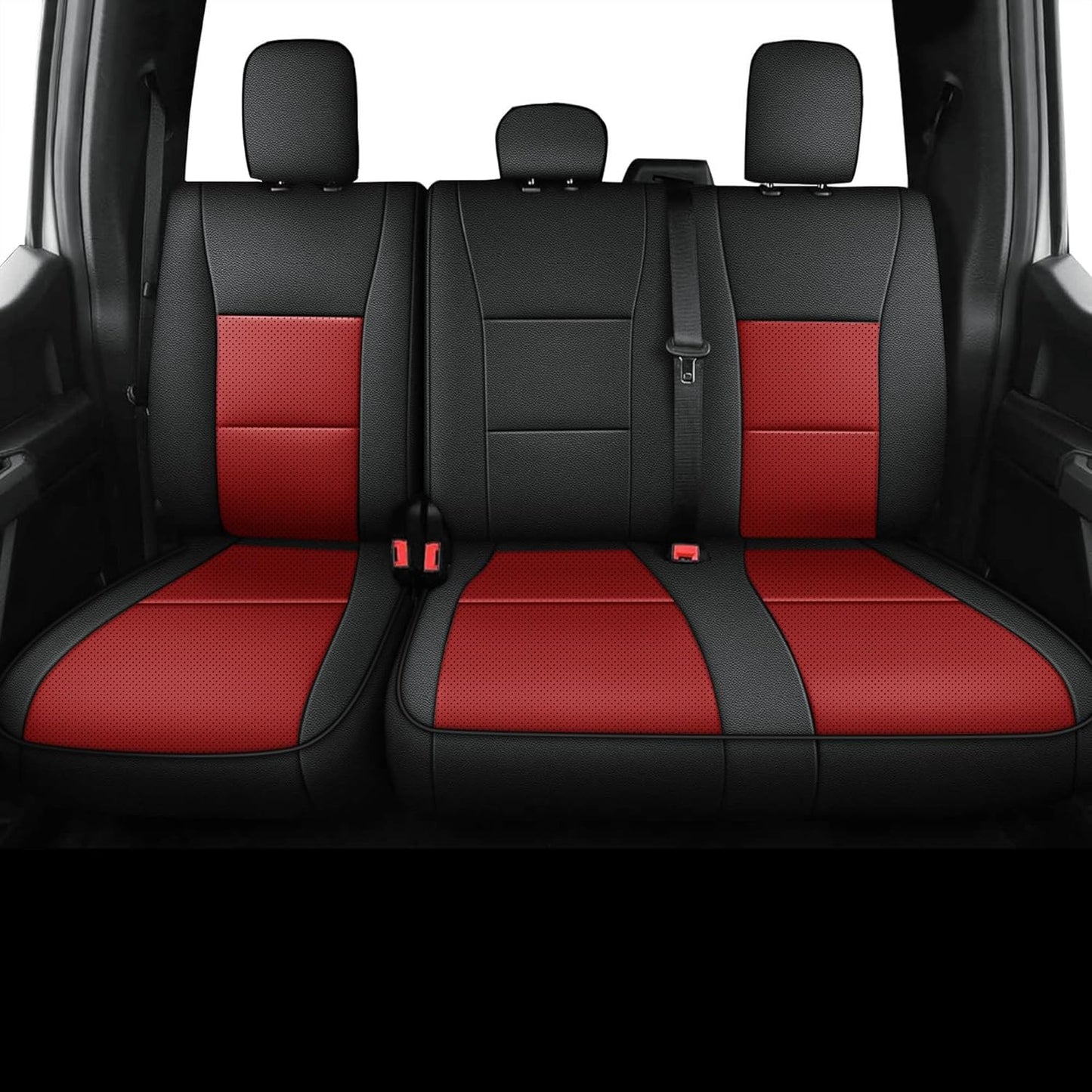 AOMSAZTO Seat Covers for Ford F150 XL XLT: 2015-2024 SuperCrew & F250 F350 F450 2017-2024 Super Duty Crew Cab XL XLT Faux Leather Full Set Seat Cover (Black + Red, Full Set)