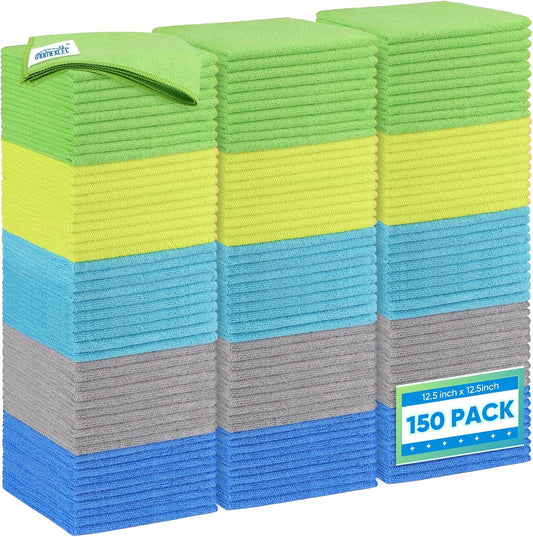 HOMEXCEL Microfiber Cleaning Cloth 150 Pack, 12.5 x 12.5 inch Microfiber Towels for Cars, Ultra Absorbent Car Washing Cloth, Lint Streak Free Cleaning Rags for Car, Kitchen, and Window, Multicolor