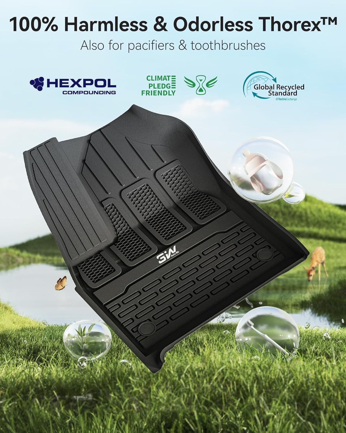 3W Floor Mats & Cargo Liner Fit for Jeep Grand Wagoneer 2022 2023 2024 2025 8 seat (Only Fit Wagoneer 8s), TPE Custom Fit Wagoneer Floor Liner for 1-3 Rows and Trunk Mats Full Set Car Accessories