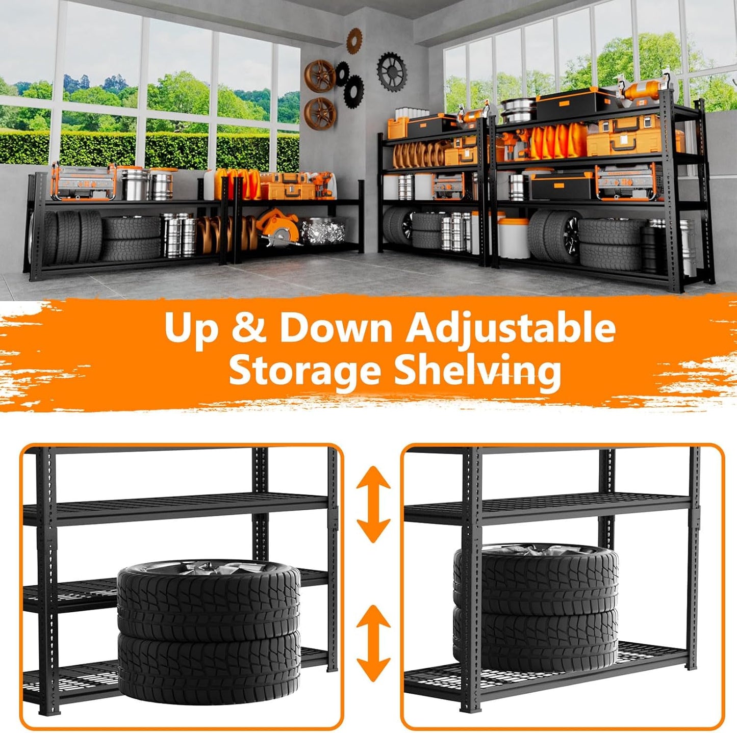Storage Shelves Heavy Duty 2 PCS, 36"L x 16"W x 60"H Garage Wire Shelving Unit Loads 1920LBS, 4-tier Adjustable Metal Industrial Utility Shelf Rack for Kitchen, Laundry, Pantry, Warehouse, Basement