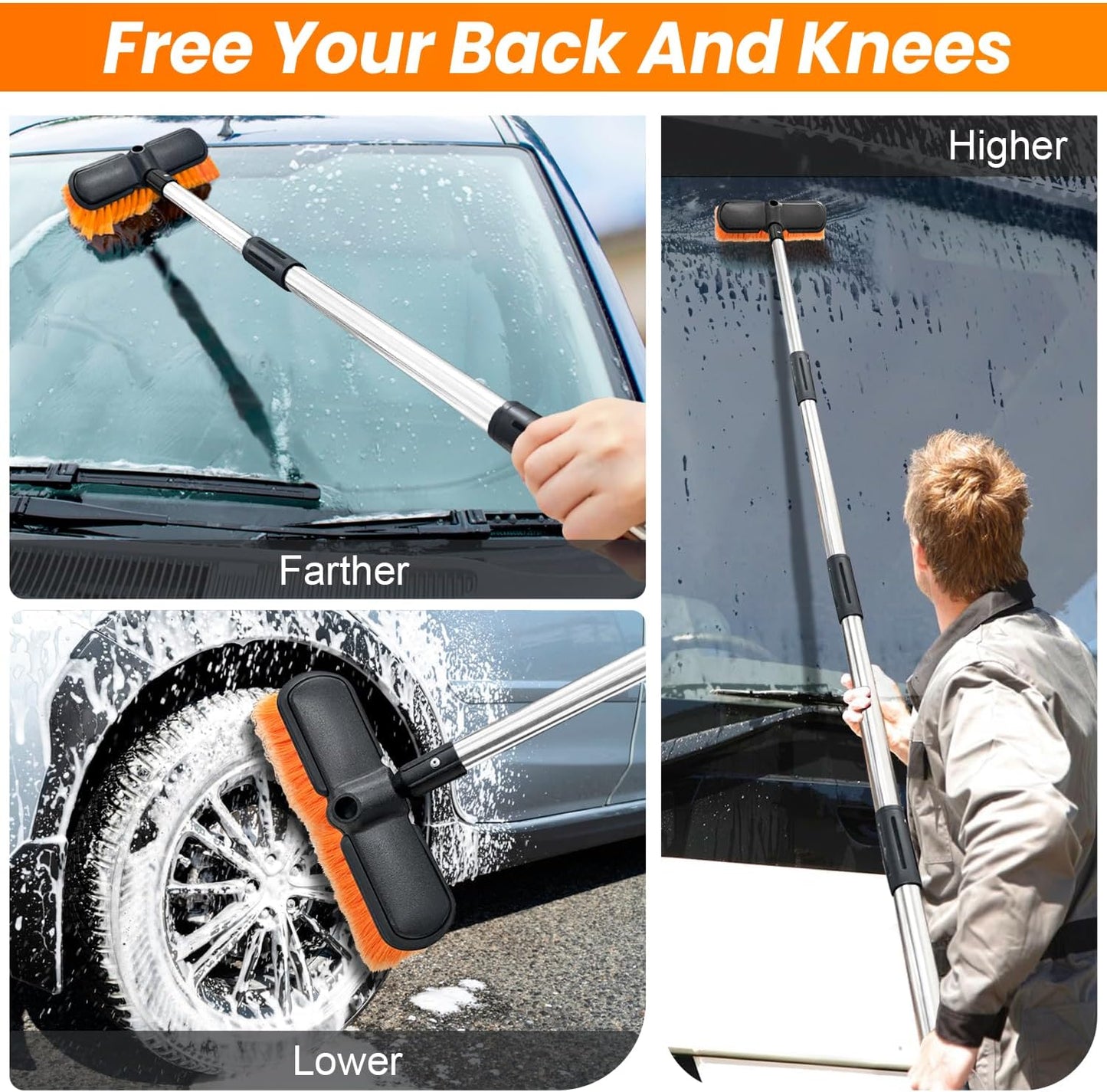 65" Car Wash Brush with Extension Pole, Car Wash 10” Dip Soft Brush, No Scratch Car Cleaning Brush Supplies for RV Boat Truck SUV, House Siding, Snow, Floors, Extension Aluminum Alloy