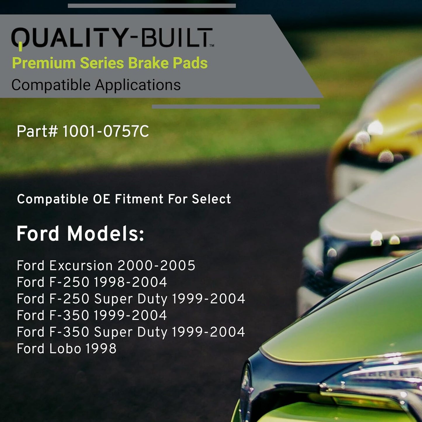 Premium Ceramic Rear Brake Pads (1001-0757C) Compatible with Ford Excursion 2005-2000, F-250 2004-1998, F-250 Super Duty 2004-1999, F-350 2004-1999, F-350 Super Duty 2004-1999, Lobo 1998