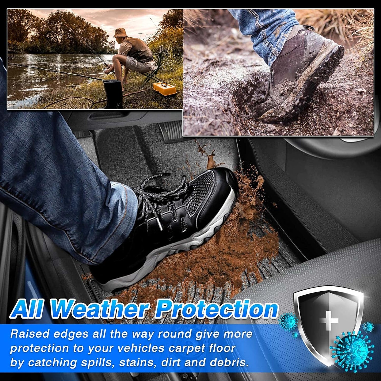 Cartist Floor Mats Compatible with Ford Bronco Sport 2021-2024 2025 2026 All Weather Floor Liners for Ford Bronco Sport Accessories 1st and 2nd Row Carpet Protection Mat Set