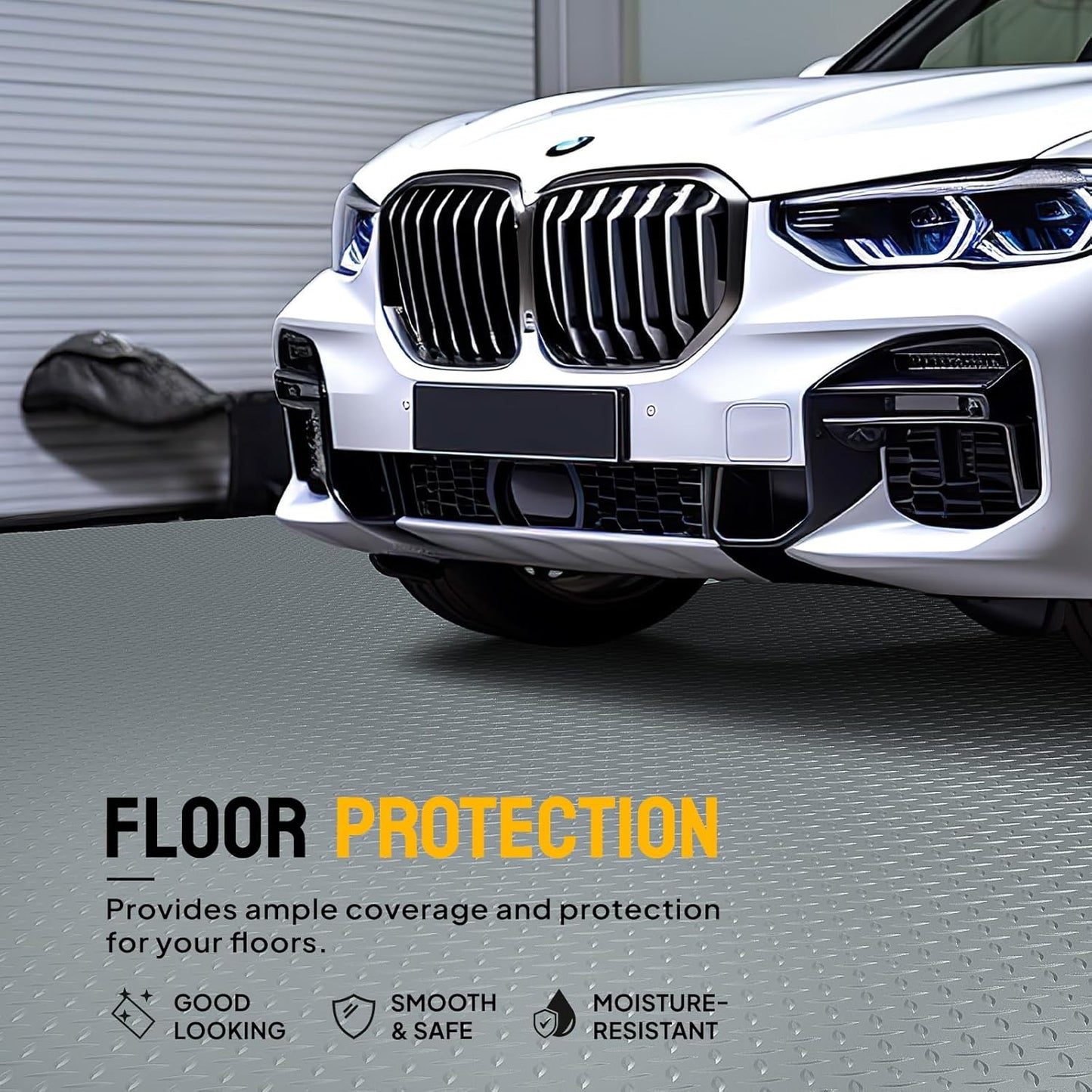 TUFFIOM 4x8 FT Garage Floor Mat, Thickened Diamond Plate PVC Garage Mats Flooring Roll for Under Car, Garage Parking Mats for SUVs, Golf Cart, Sports Car