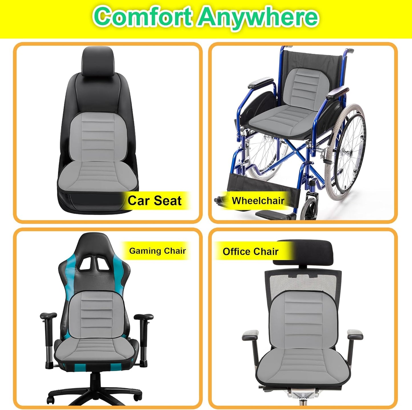 kingphenix Car Seat Cushion with Lumbar Support Pillow: Enhanced Comfort Memory Foam Design for Pain Relief, Ideal for Drivers and Office Use - Ergonomic Lumbar Comfort for Long Sitting - Gray