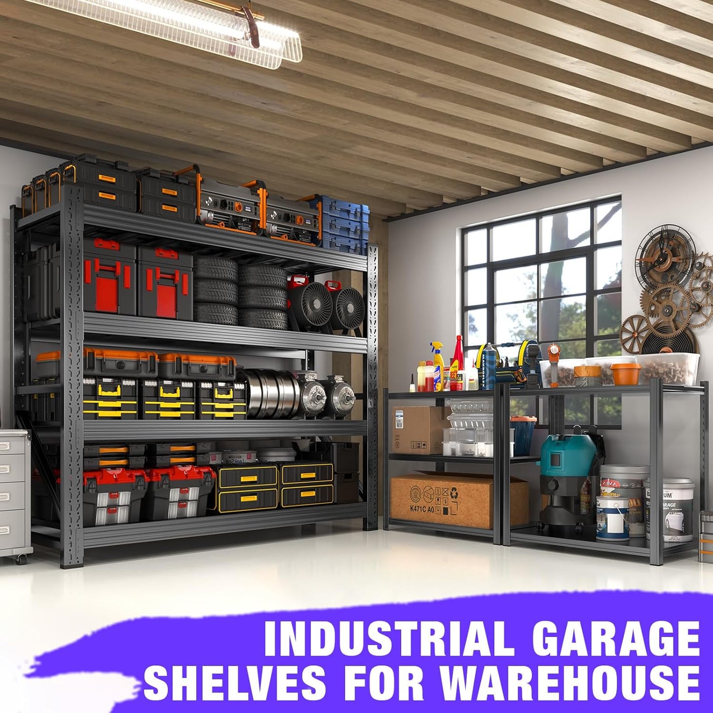 6000LBS Garage Shelving Heavy Duty, 4-Tier 59" W Storage Garage Shelves, Industrial Adjustable Metal Shelving Units for Garages, Warehouses, Kitchen, Black, 59" W x 24" D x 59" H
