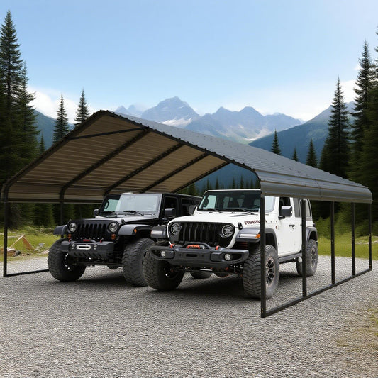 Heavy Duty Metal Carport 20x20 ft Galvanized Steel Frame RV Carport Storage All Weather Shelter Easy Assembly for 2 Car Extra Large Canopy for Dual Vehicle Boat Protection Garage Party Tent